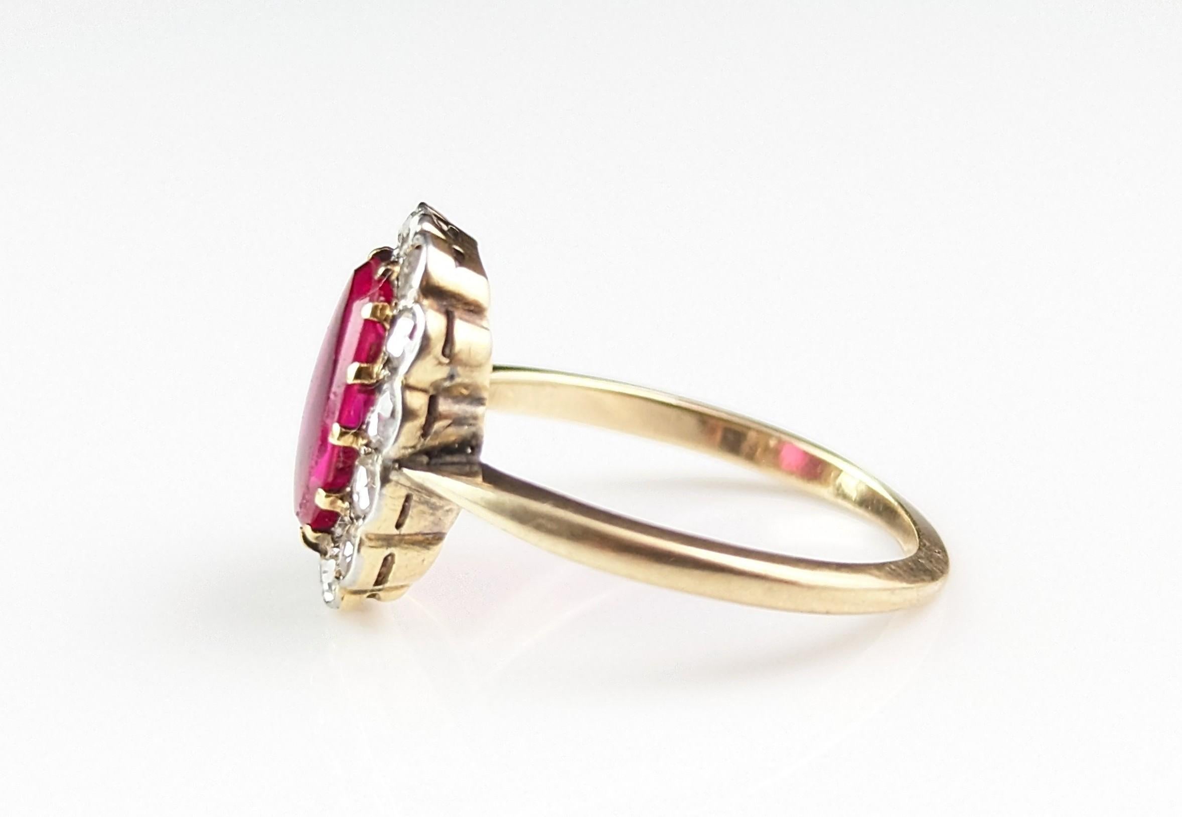Antique Art Deco Synthetic Ruby and Diamond cluster ring, 18k gold  For Sale 10