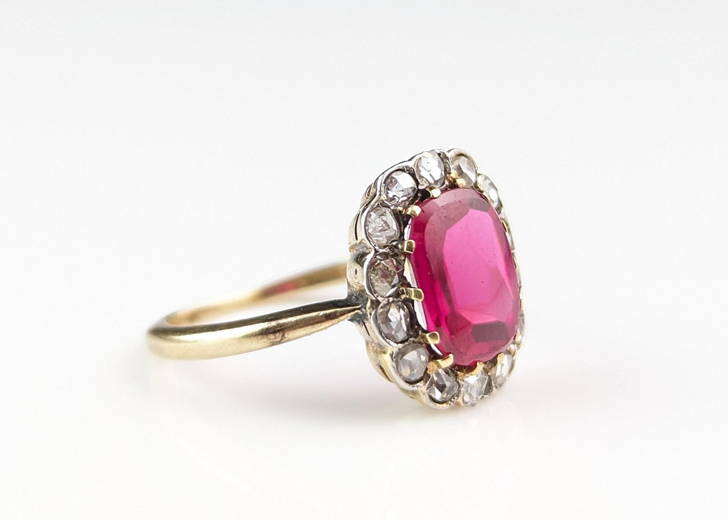 Antique Art Deco Synthetic Ruby and Diamond cluster ring, 18k gold  For Sale 11