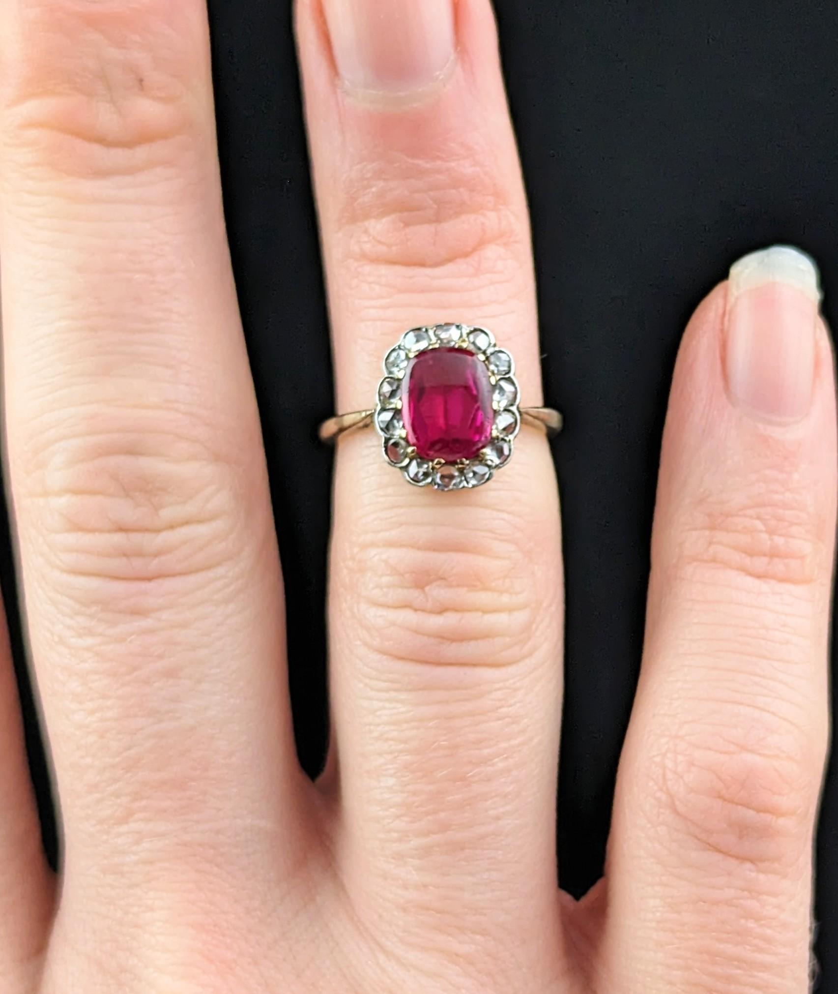 Antique Art Deco Synthetic Ruby and Diamond cluster ring, 18k gold  For Sale 1