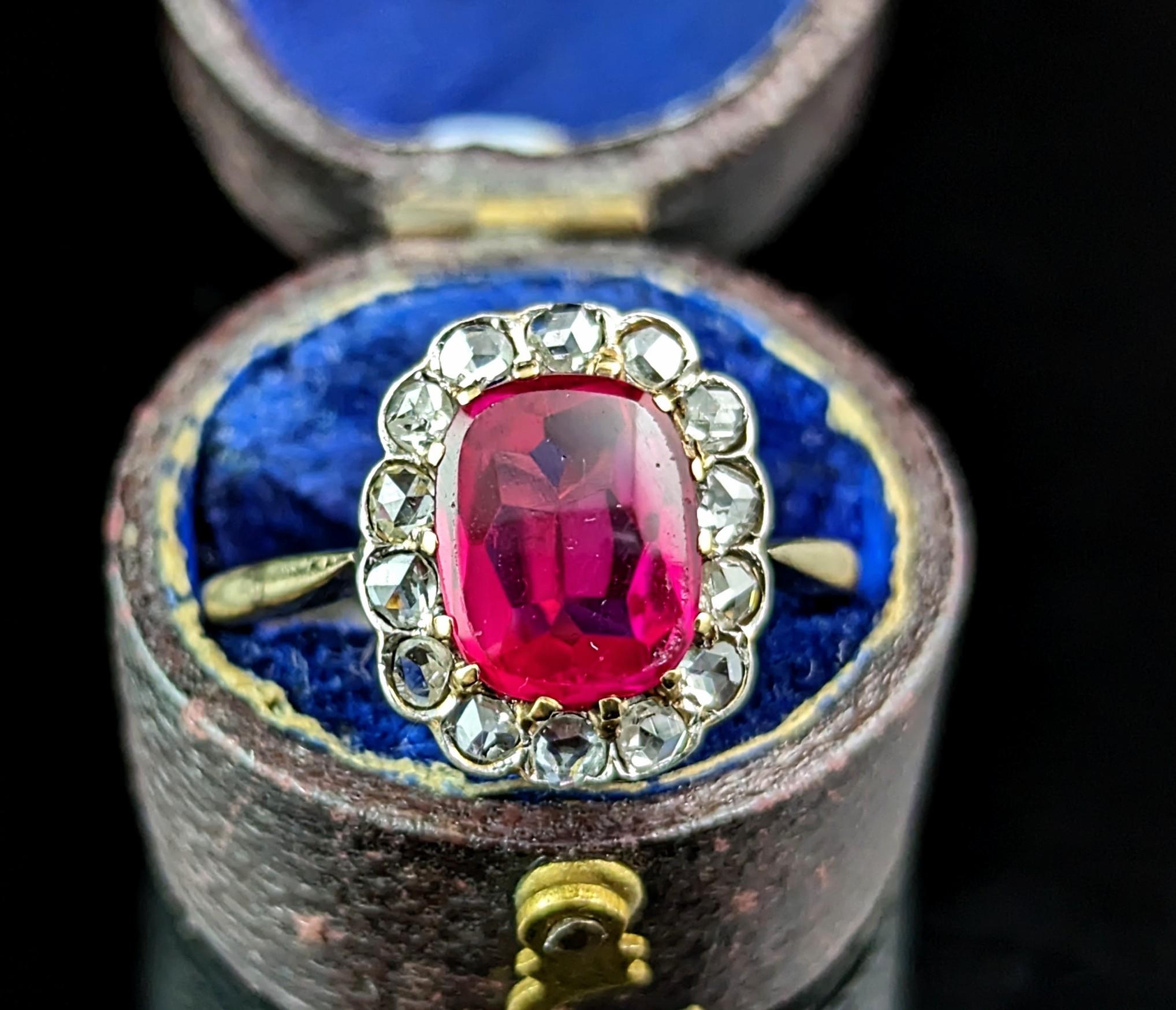 Antique Art Deco Synthetic Ruby and Diamond cluster ring, 18k gold  For Sale 2