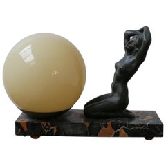 Lampe de table Art déco ancienne par Maurice Font