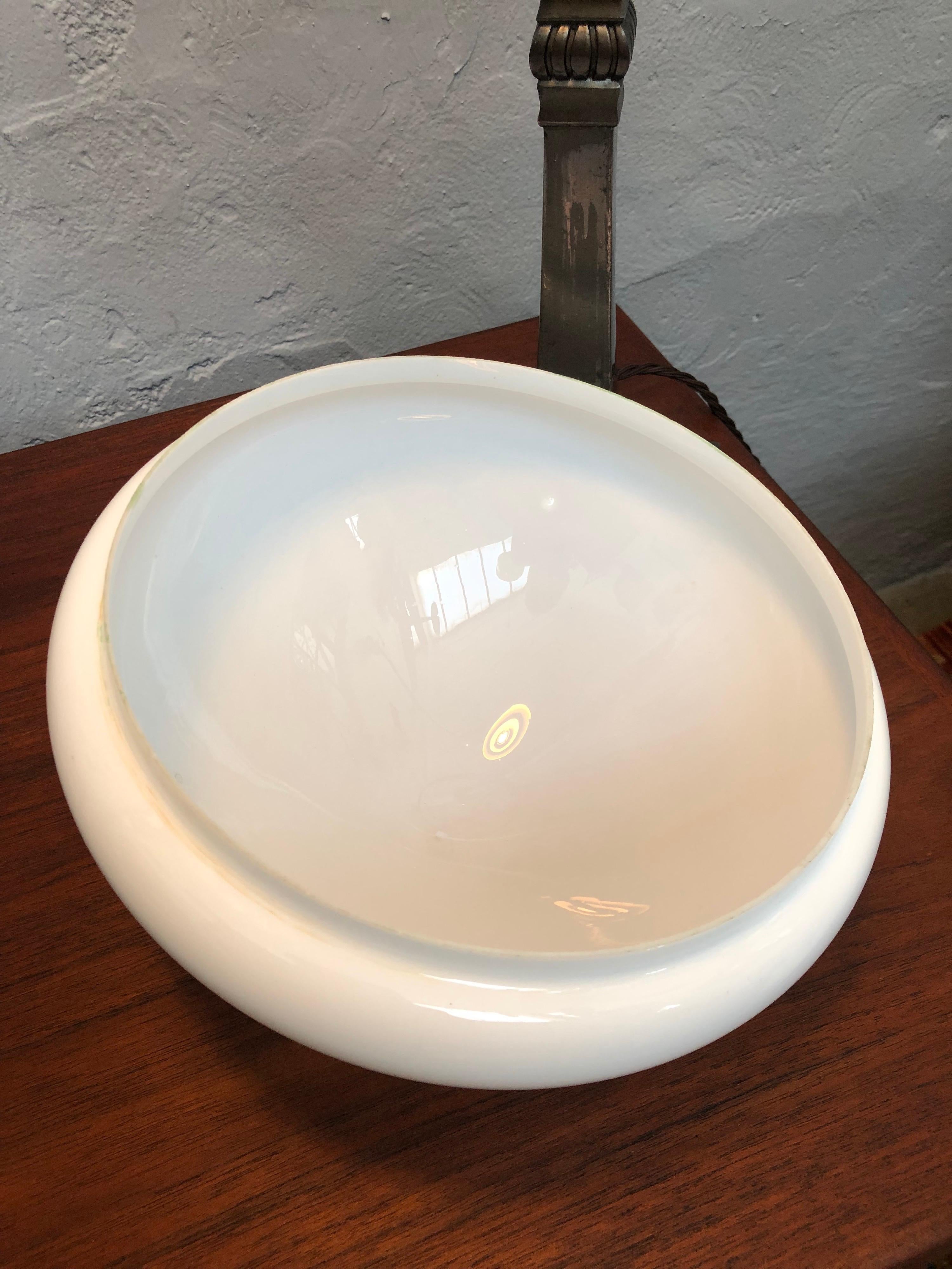 Antique Art Deco Table Lamp in Cast Alloy with an Opaline Blown Glass Shade 5