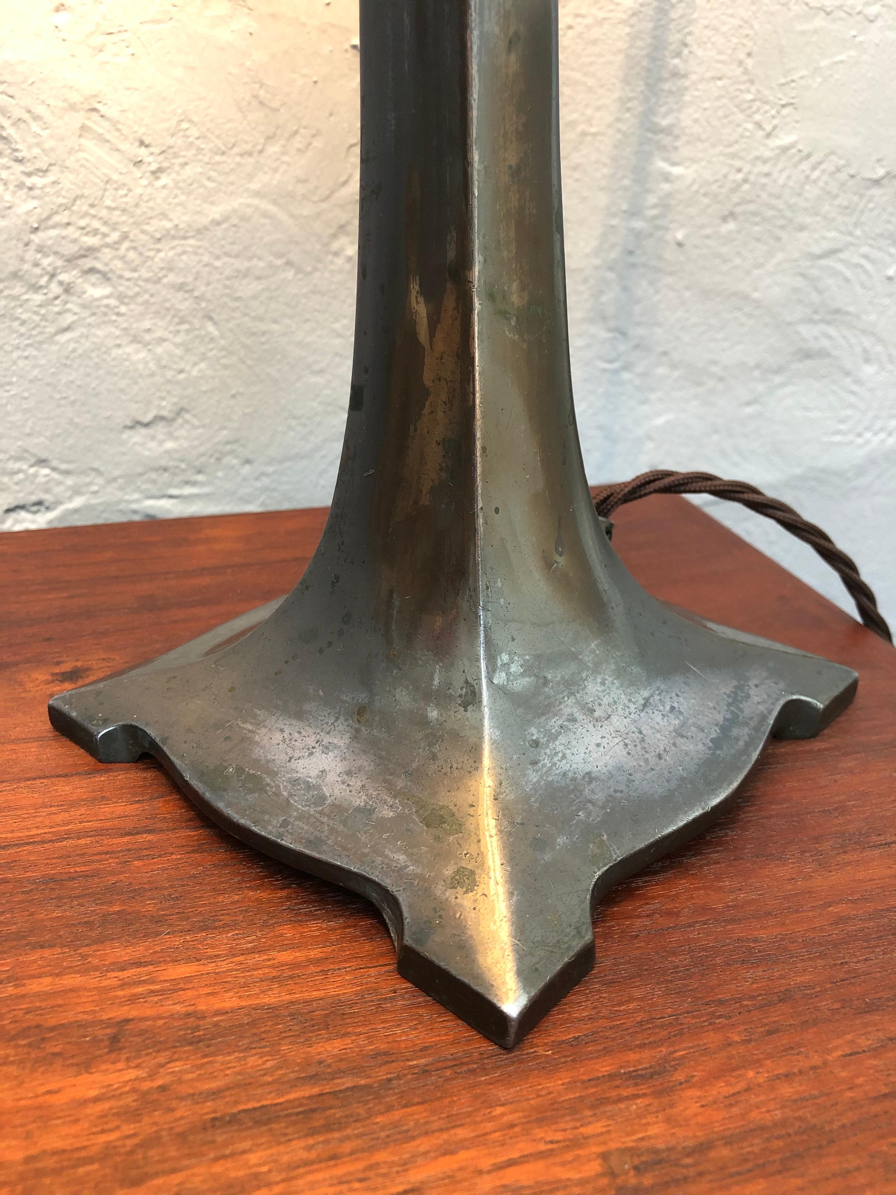 Hand-Crafted Antique Art Deco Table Lamp in Cast Alloy with an Opaline Blown Glass Shade