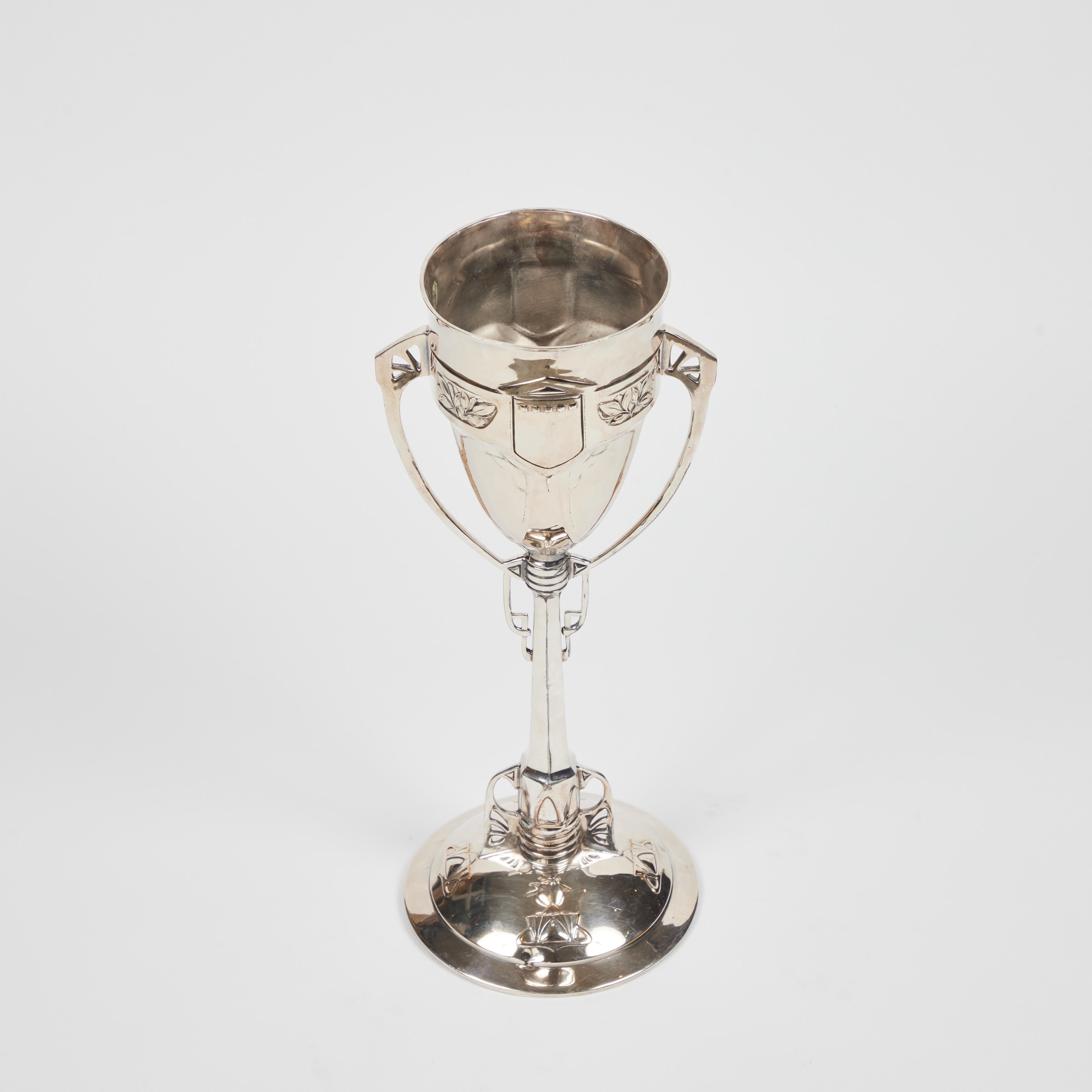 Antique Art Deco Tall Silver Plate Display Trophy In Good Condition For Sale In Pasadena, CA