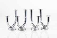 Antiguos Portavelas Art Decó Taurex Cromados Walter Von Nessen para Chase