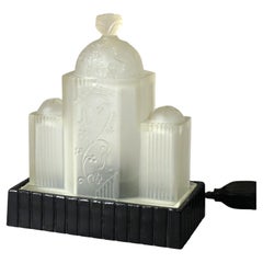 Antique Art Deco Tiered Architectural Form Frosted Glass Desk Lamp c1930