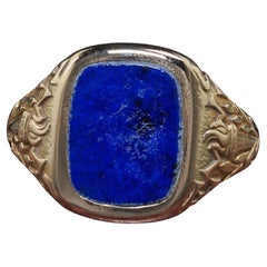 Antique Art Deco Tiffany and Co 14K Yellow Gold Lapis Engraved Ring