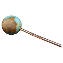 Antique Art Deco Tiffany and Co 14K Yellow Gold Natural Turquoise Globe Stickpin