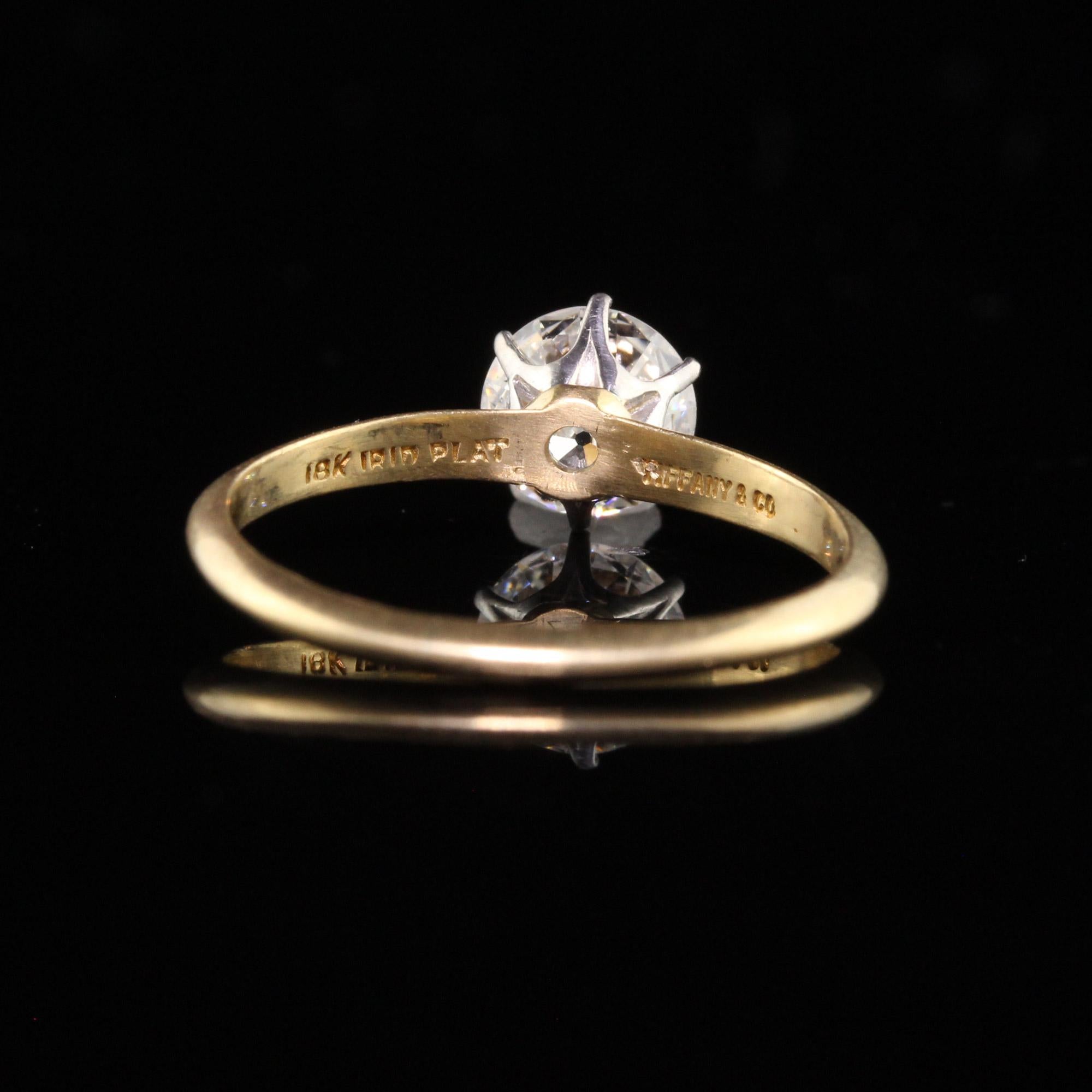 Antique Art Deco Tiffany & Co. 18k Old European Diamond Engagement Ring, GIA In Good Condition In Great Neck, NY