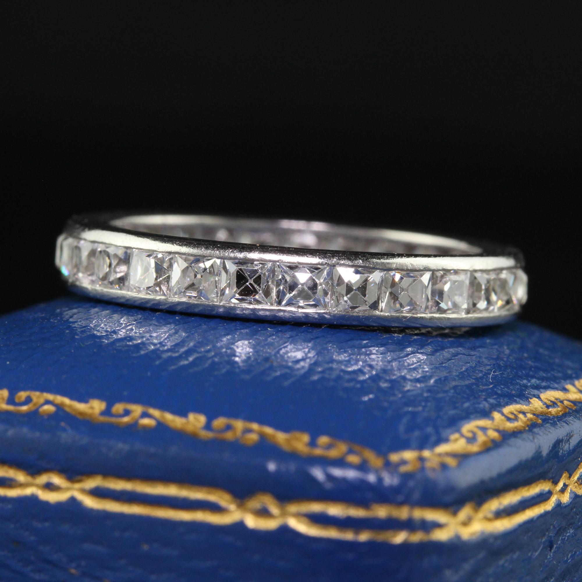 Beautiful Antique Art Deco Tiffany and Co Platinum French Cut Diamond Eternity Band. This incredible art deco Tiffany and Co eternity band is crafted in platinum. The ring has bright chunky French cut diamonds going around the entire ring. The