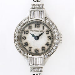 Antique Art Deco Tiffany & Co. Platinum Old European & Baguette Diamond Watch