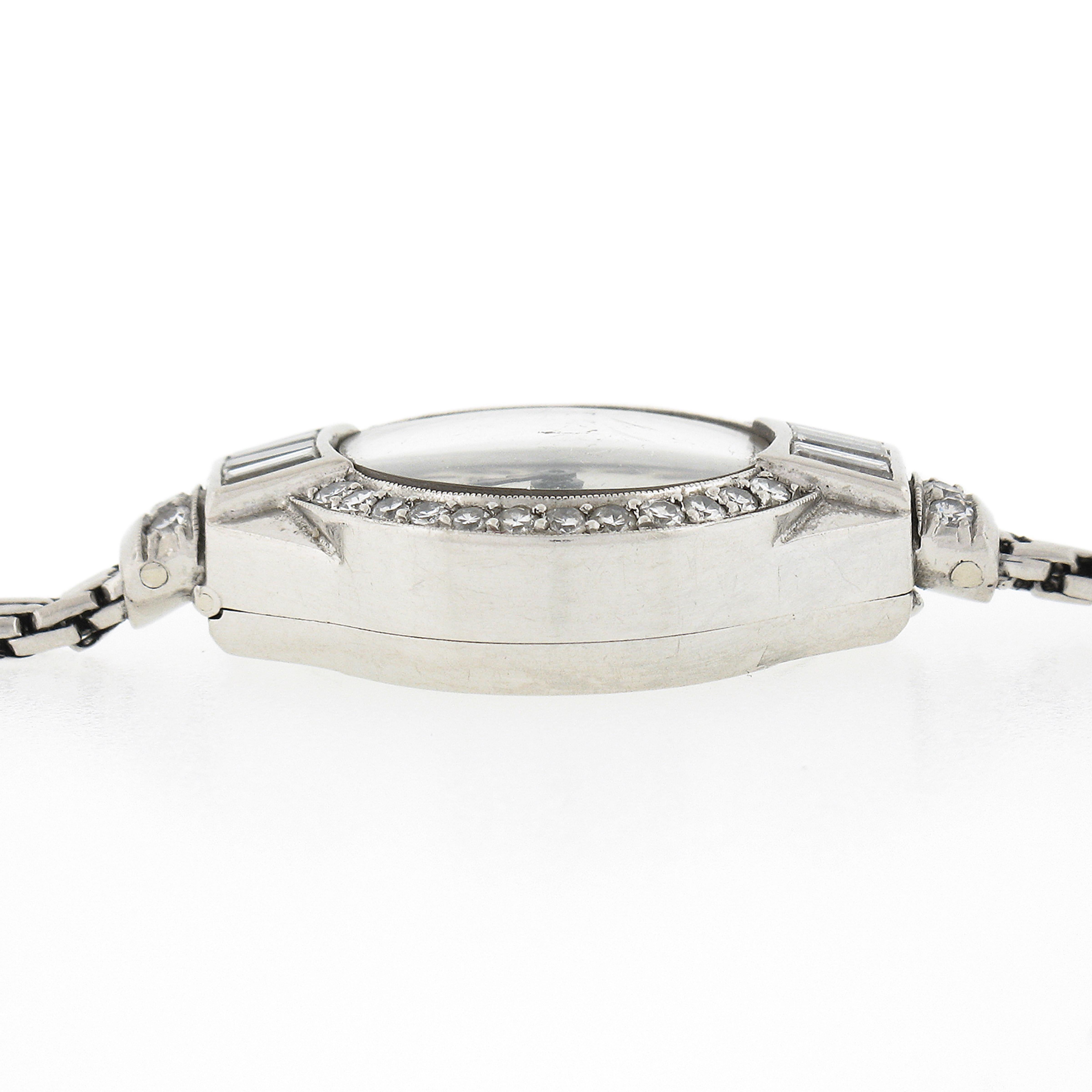 Antique Art Deco Tiffany & Co. Platinum Old European & Baguette Diamond Watch In Good Condition In Montclair, NJ