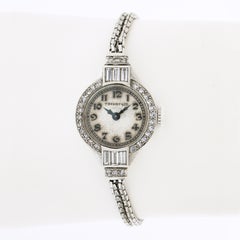 Used Art Deco Tiffany & Co. Platinum Old European & Baguette Diamond Watch