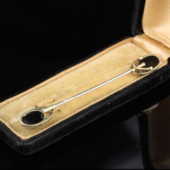 Antike Art Deco Tiffany & Co. Platin:: Onyx und Diamant Jabot Pin