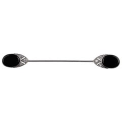 Antike Art Deco Tiffany & Co. Platin:: Onyx und Diamant Jabot Pin