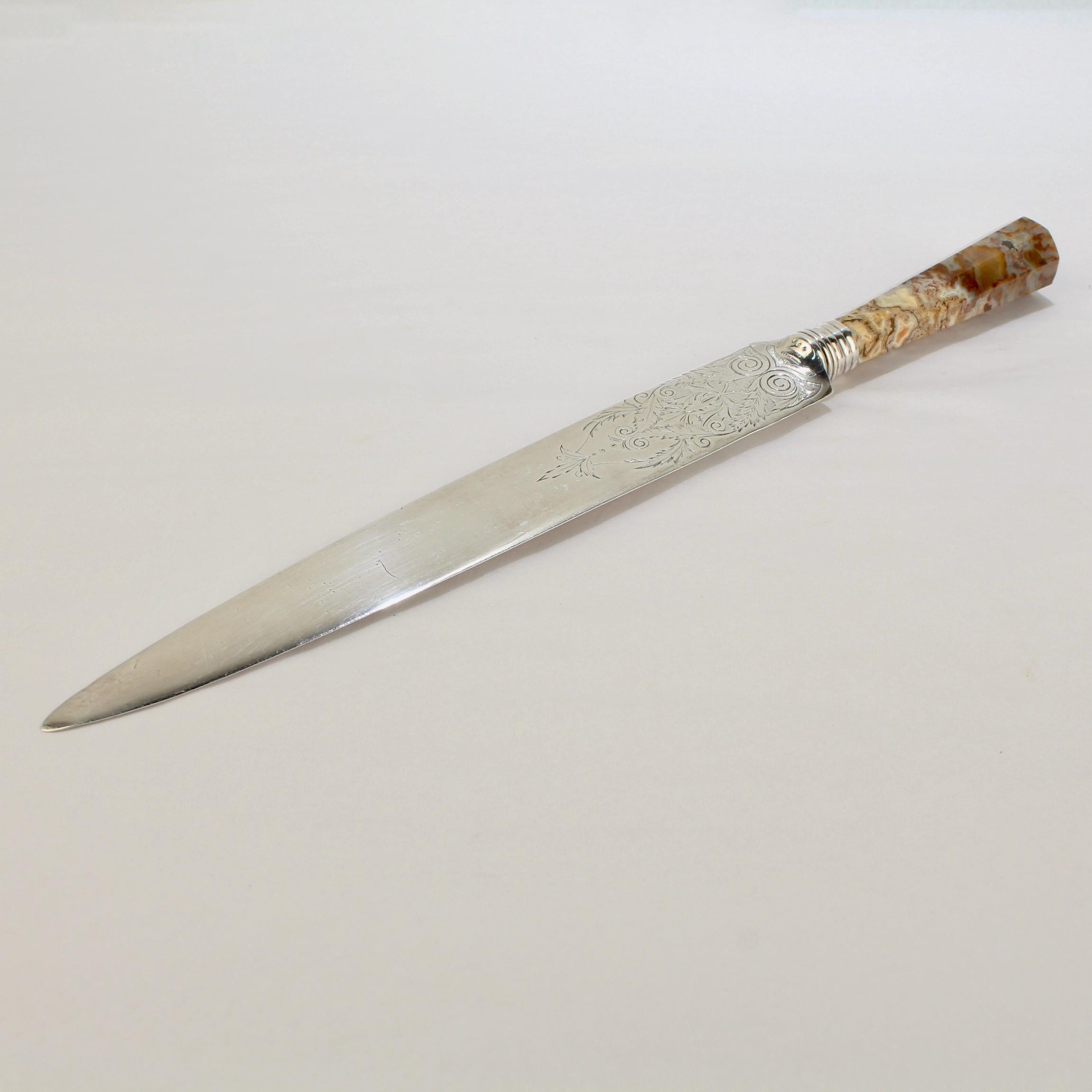 Antique Art Deco Tiffany and Co Sterling Silver and Hard Stone Letter