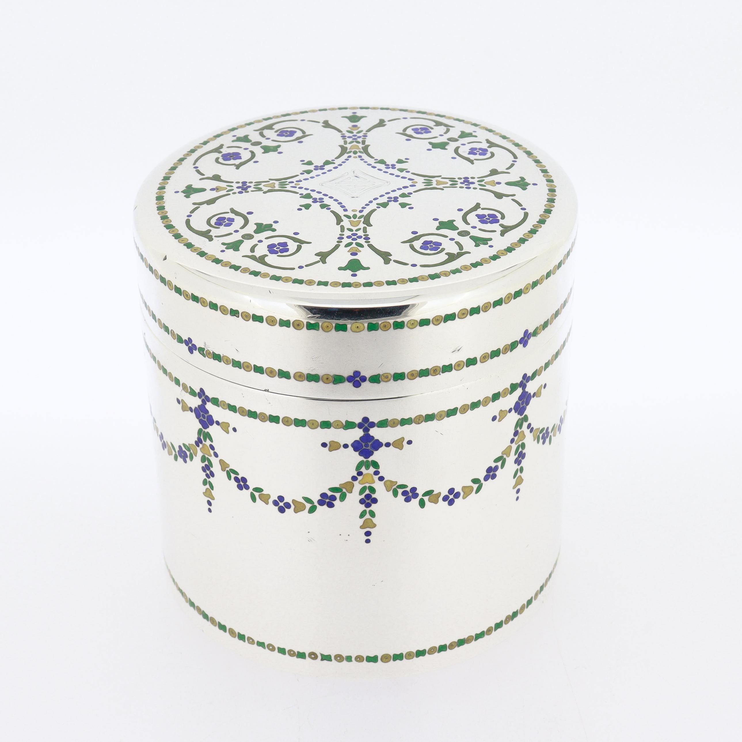 Antiguo Art Decó Tiffany & Co. Caja de plata de ley y mosaico esmaltado Desconocido en venta