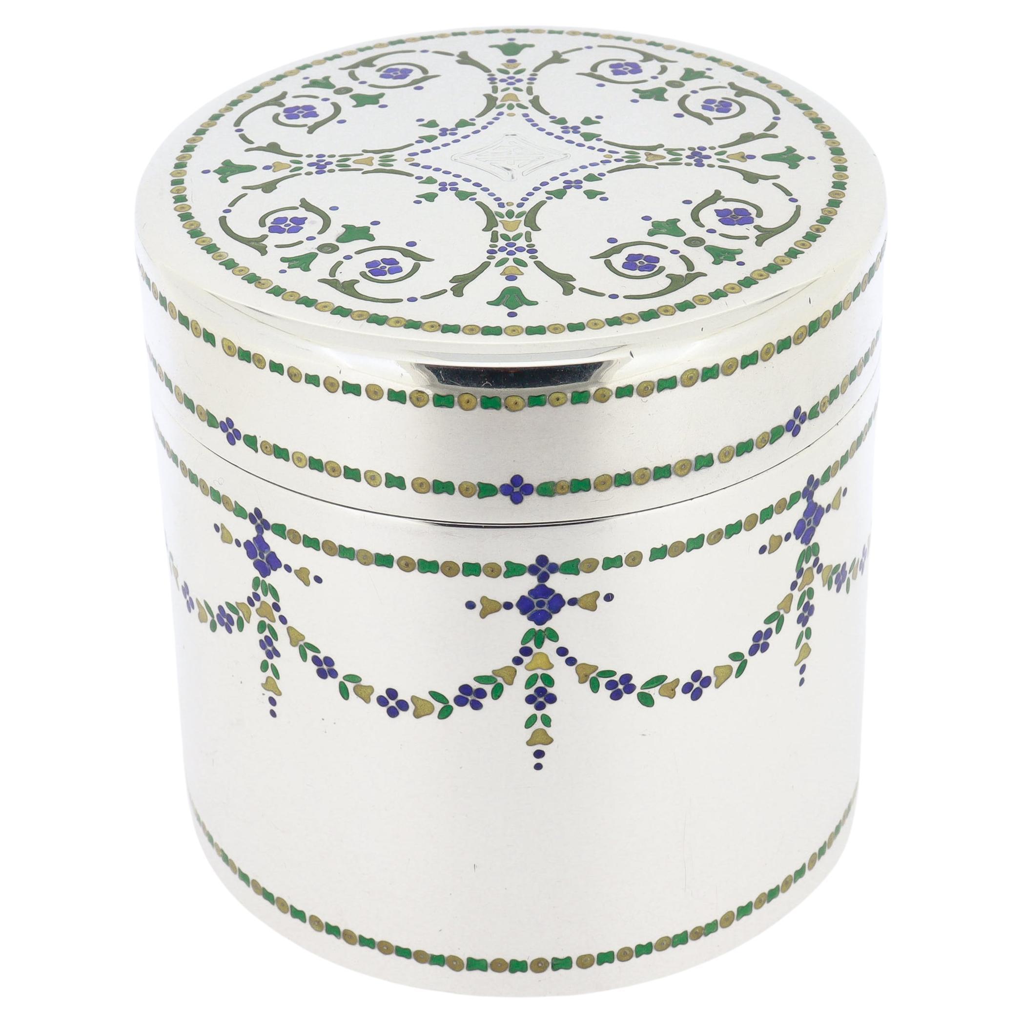 Antikes Art Deco Tiffany & Co. Sterling Silber & Mosaik emaillierte Box