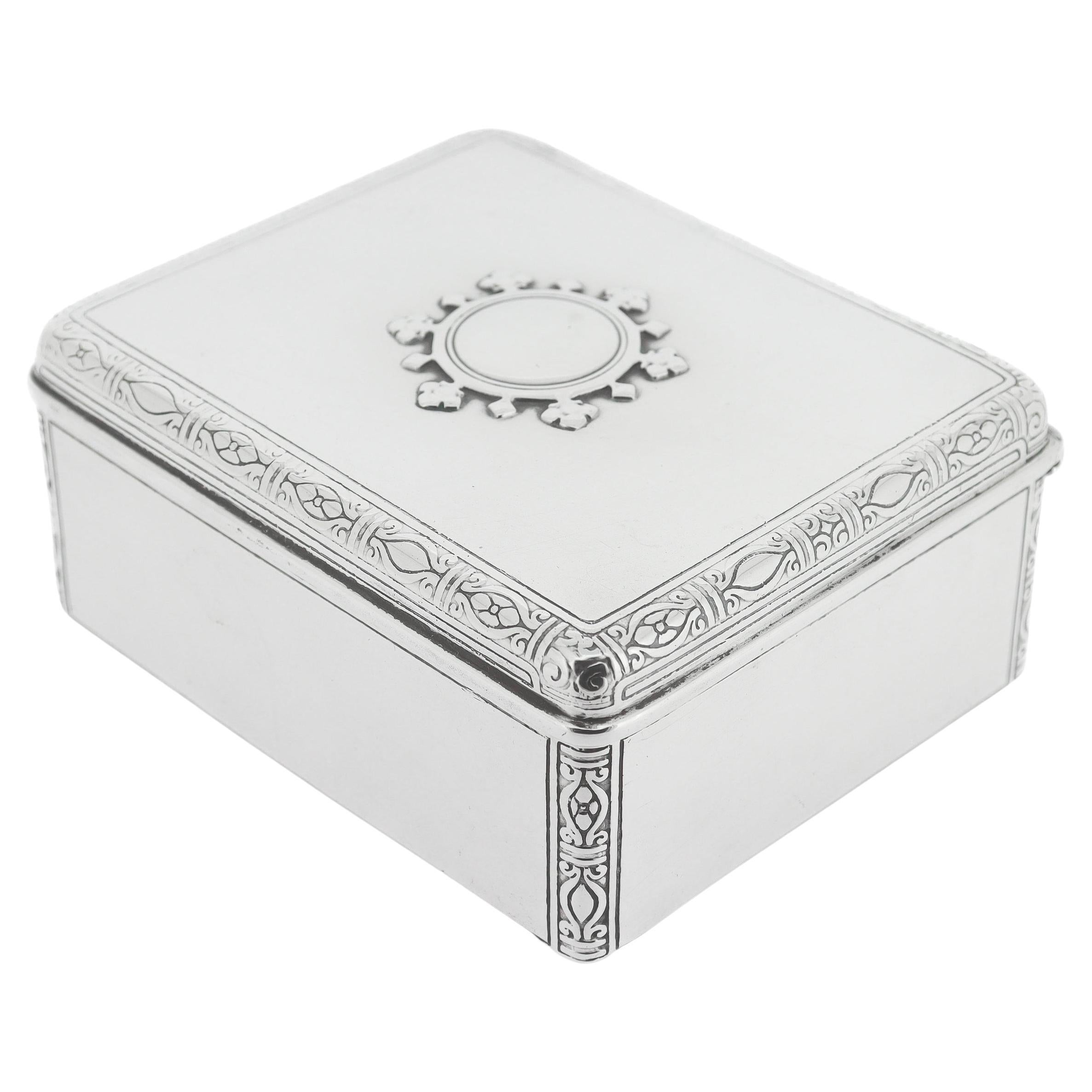 Antique Art Deco Tiffany & Co. Sterling Silver Wood Lined Dresser Box For Sale