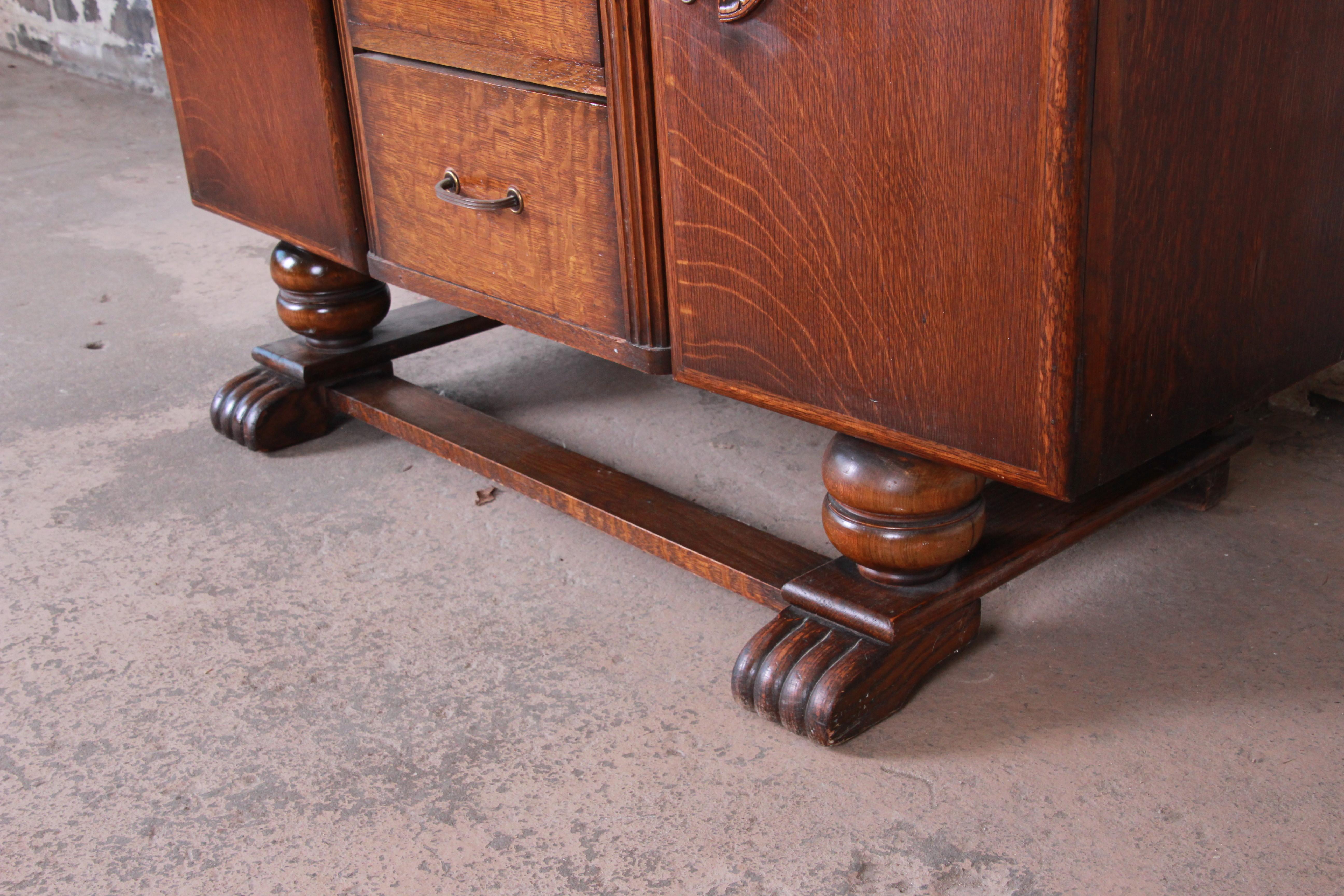 Antique Art Deco Tiger Oak Sideboard Buffet, 1930s 2