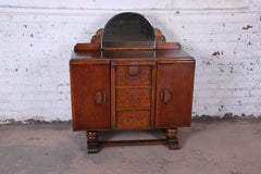 Antique Art Deco Tiger Oak Sideboard Buffet, 1930s