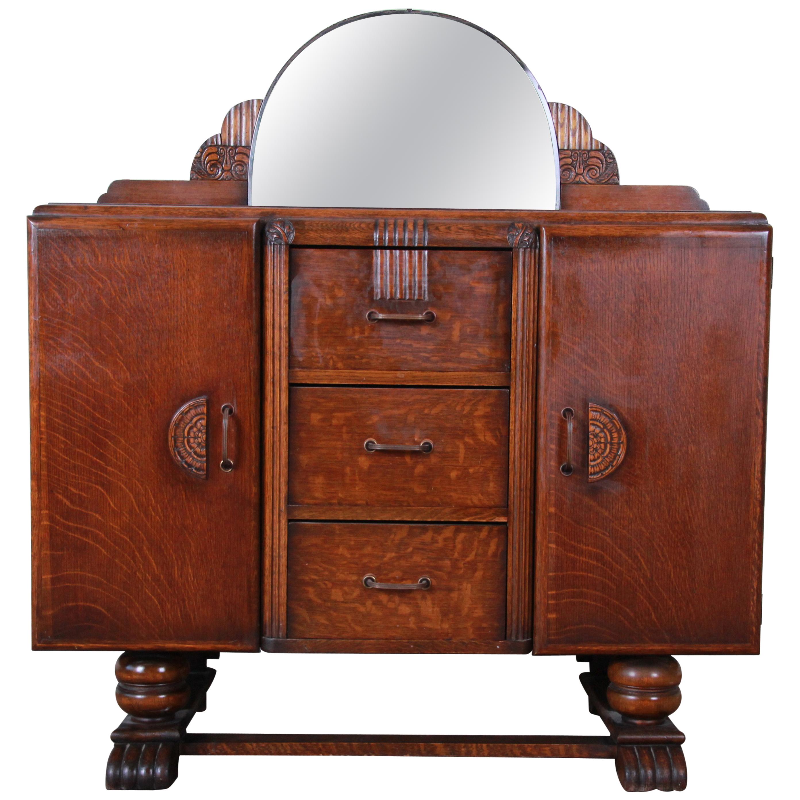 Antique Art Deco Tiger Oak Sideboard Buffet, 1930s
