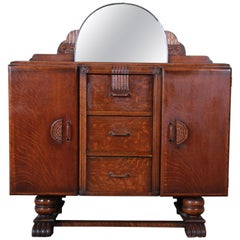 Antique Art Deco Tiger Oak Sideboard Buffet, 1930s