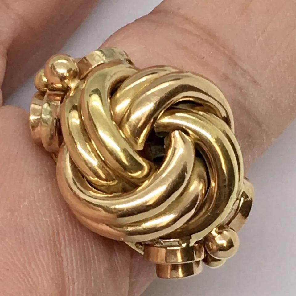 Antique Art Deco Tri Color 14K Gold Love Knot Ring 1930s 6.5 Gram Size 6.25 For Sale 3