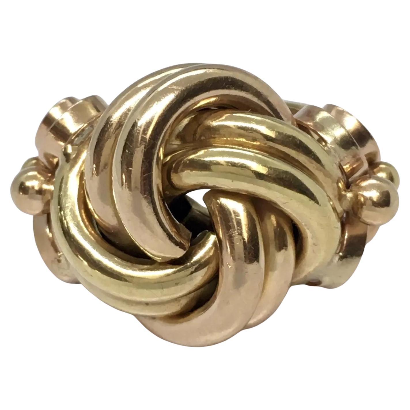 Antique Art Deco Tri Color 14K Gold Love Knot Ring 1930s 6.5 Gram Size 6.25 For Sale