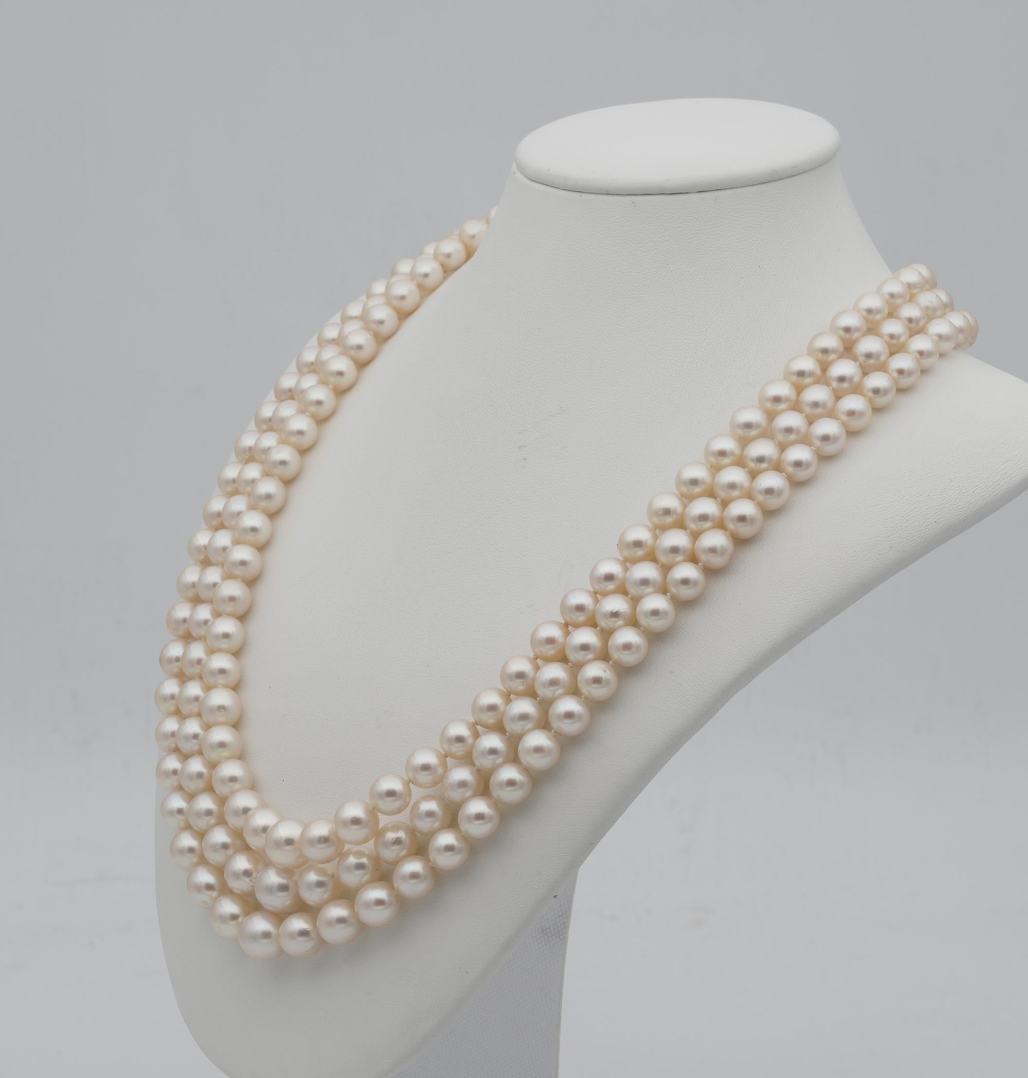 triple strand pearl necklace with diamond clasp
