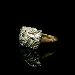 Antique Art Deco TT Gold 0.15ctw Diamond Cushion Ribbon Dinner Band Ring
