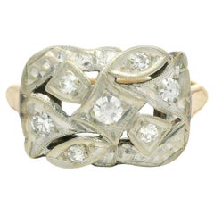 Antique Art Deco TT Gold 0.15ctw Diamond Cushion Ribbon Dinner Band Ring