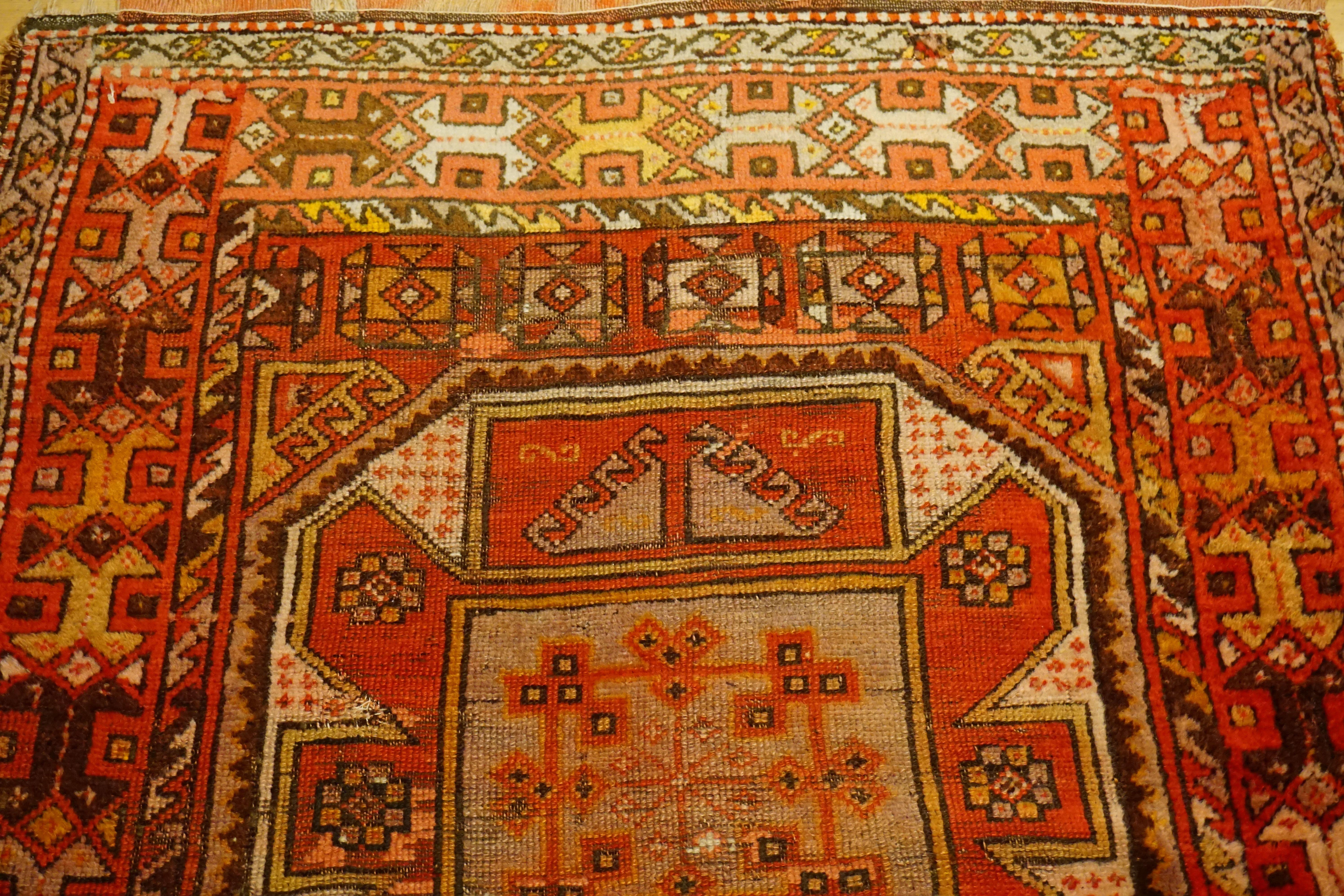 Hand-Knotted Antique Art Deco Turkish Carpet Anatolia Yürük For Sale