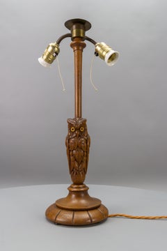 Antique Art Deco Two-Light Owl Sculpture Table or Desk Lamp Germany, ca. 1920