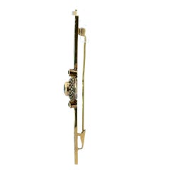 Antique Art Deco Two Tone Gold Hand Wheat Engraved Long Bar Pin