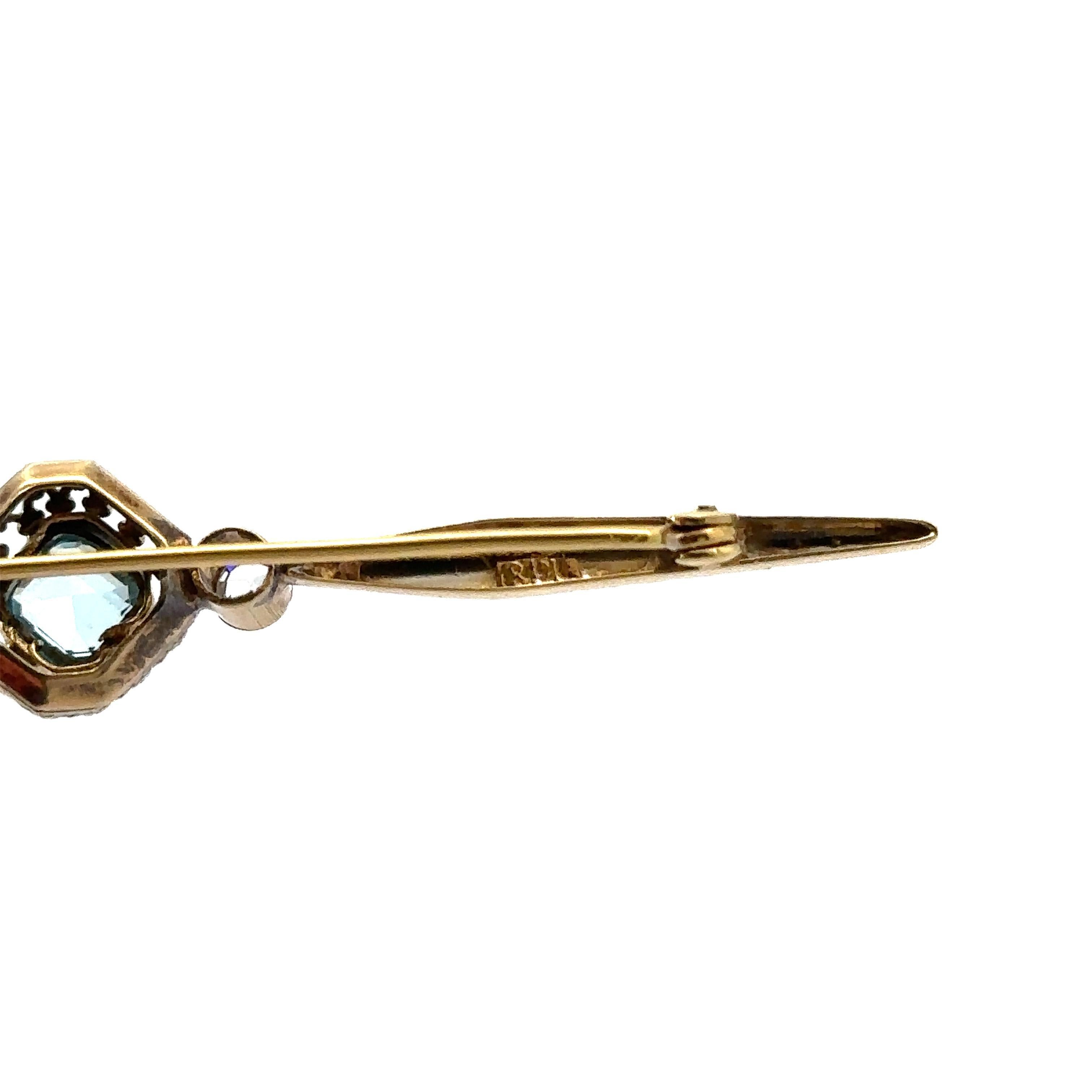 Art Nouveau Antico Art Deco in oro bicolore con incisione a mano a forma di barretta in vendita