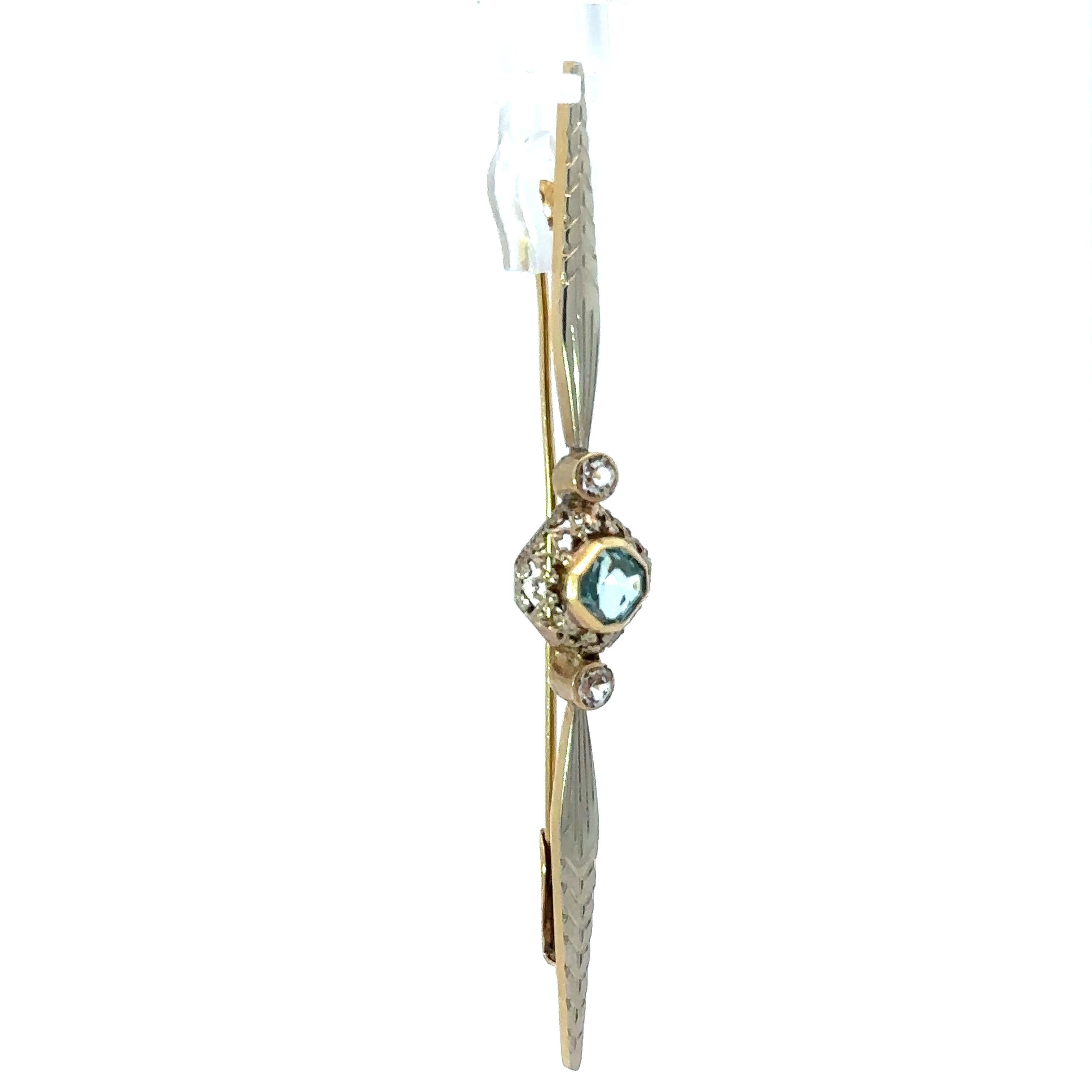 Antico Art Deco in oro bicolore con incisione a mano a forma di barretta in vendita 1