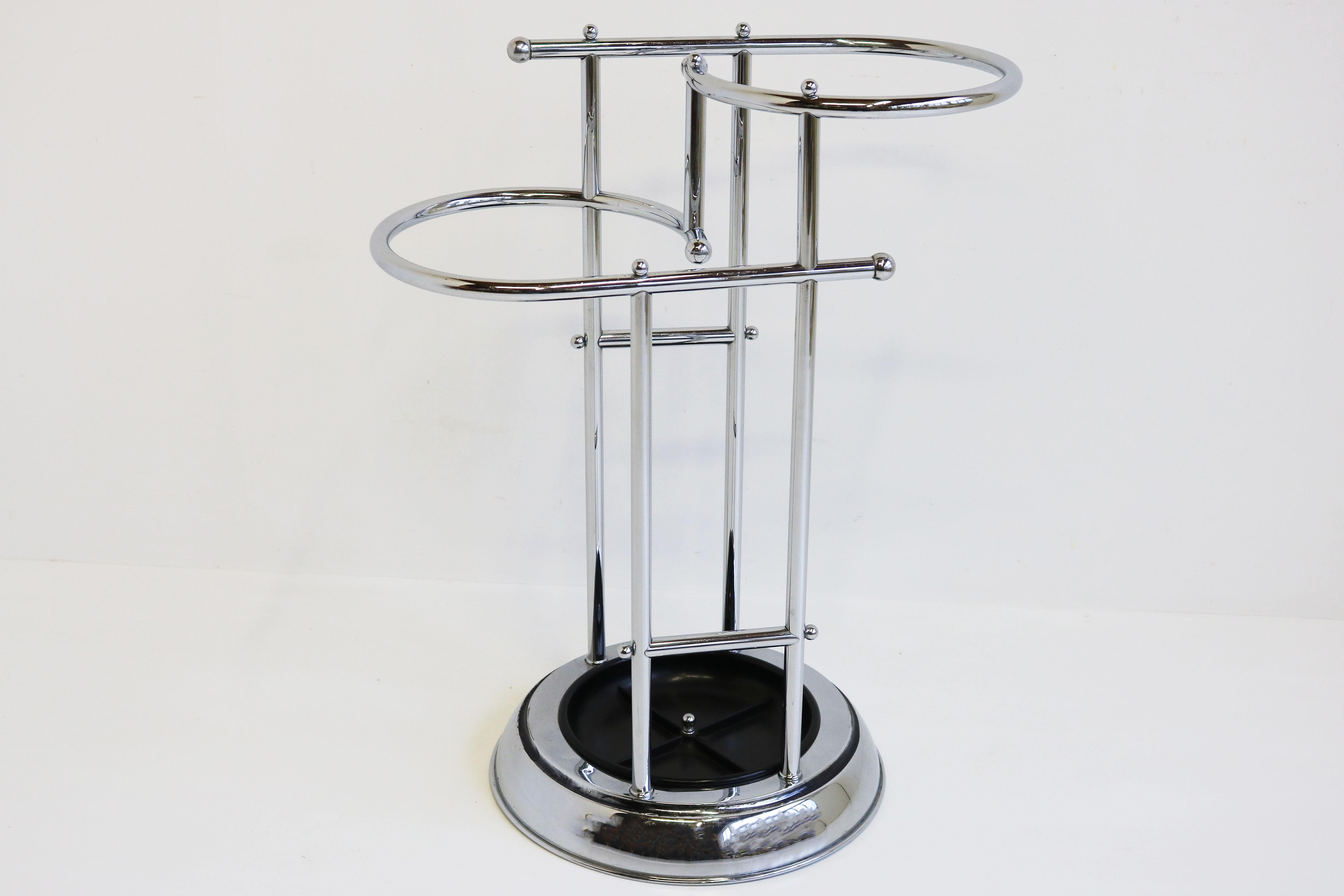 Stylish & Timeless! This gorgeous design Umbrella / stick stand by Demeyere Belgium 1930. 
This Art Deco umbrella stand or stick holder has a beautiful rounded shape in Bauhaus Style. 
It has 2 sections: one left and one right to place the