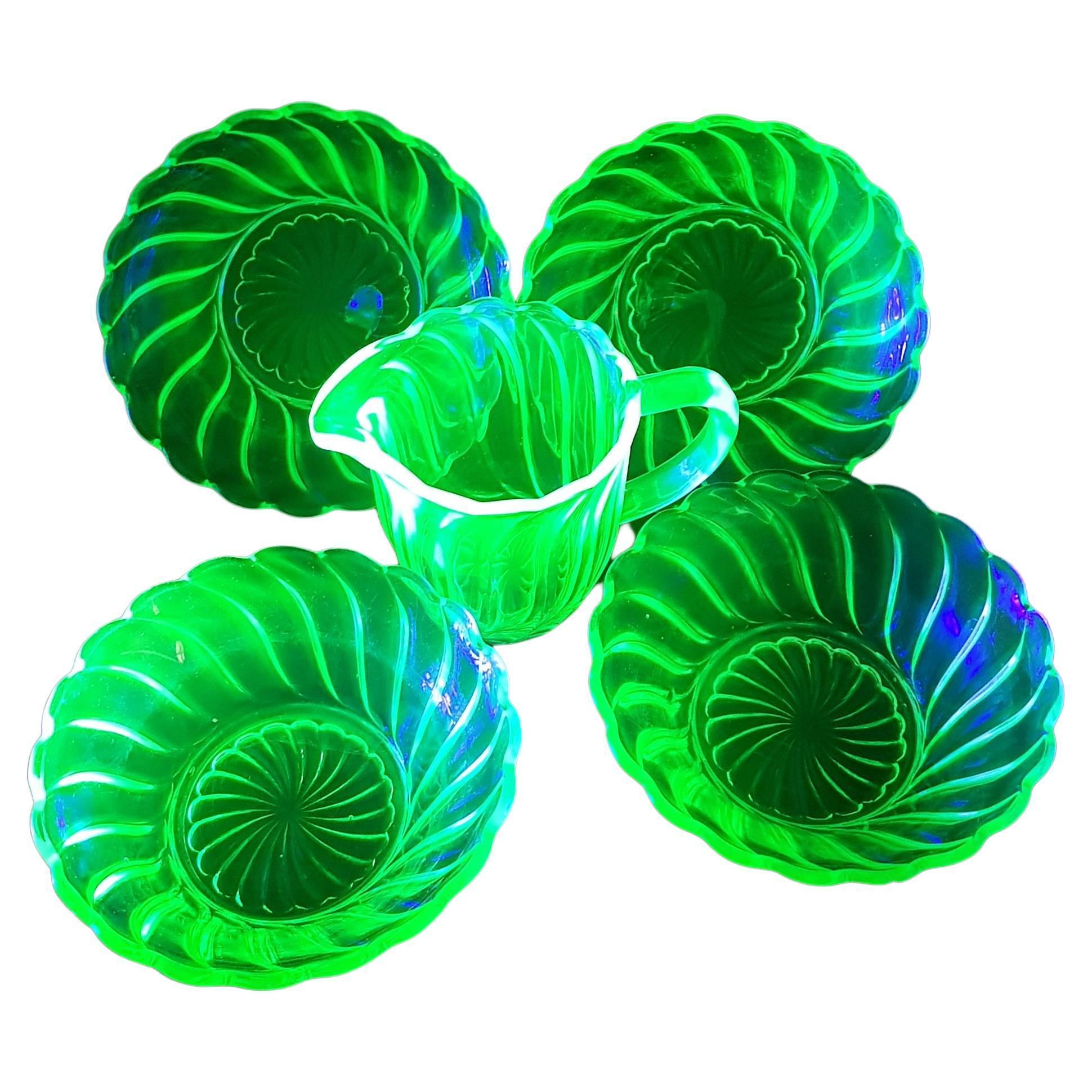 Antique Art Deco Uranium Glass Set For Sale