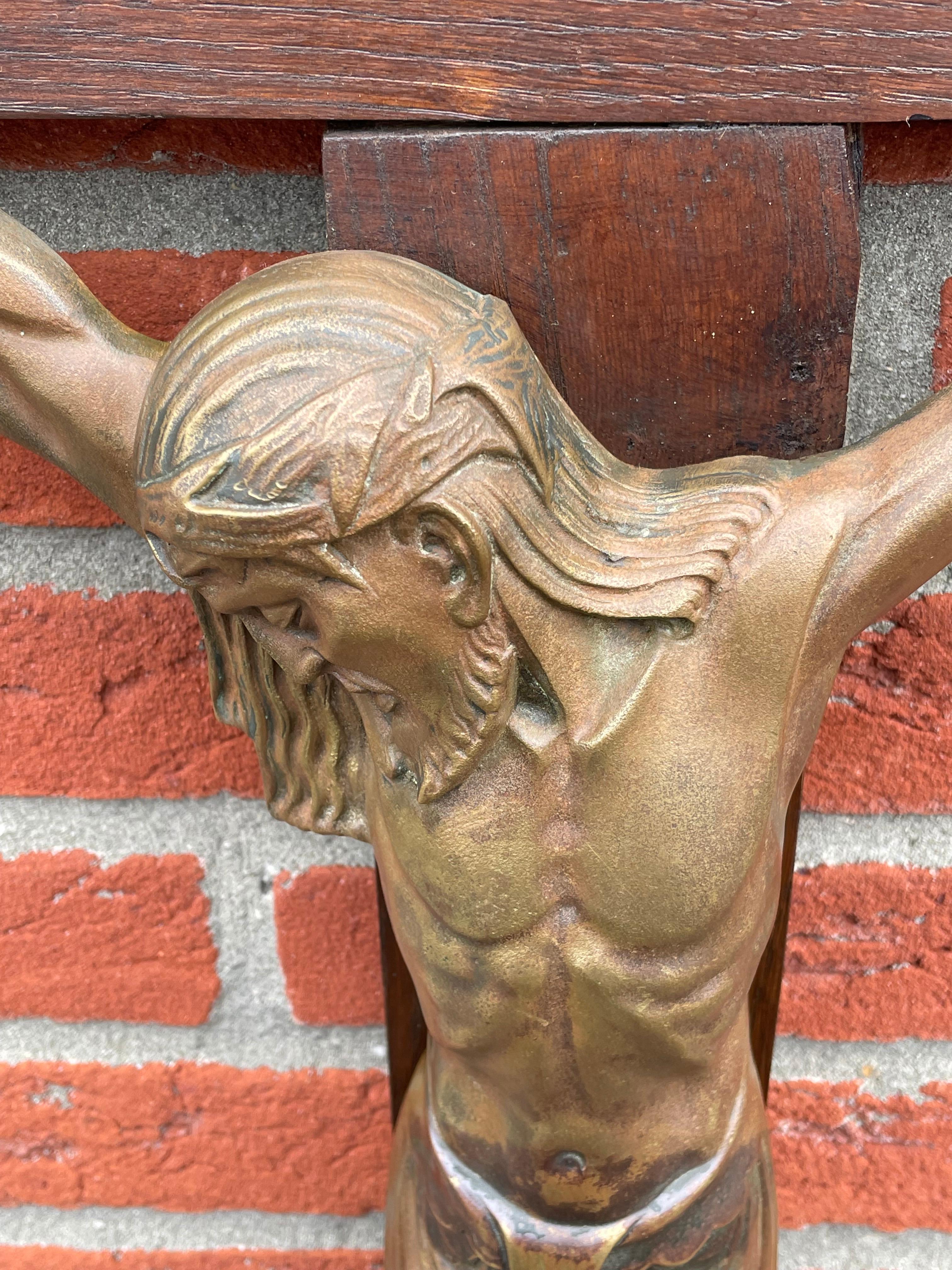 Antique Art Deco Wall Crucifix w. Bronze Christ Corpus by Sculptor Sylvain Norga 6