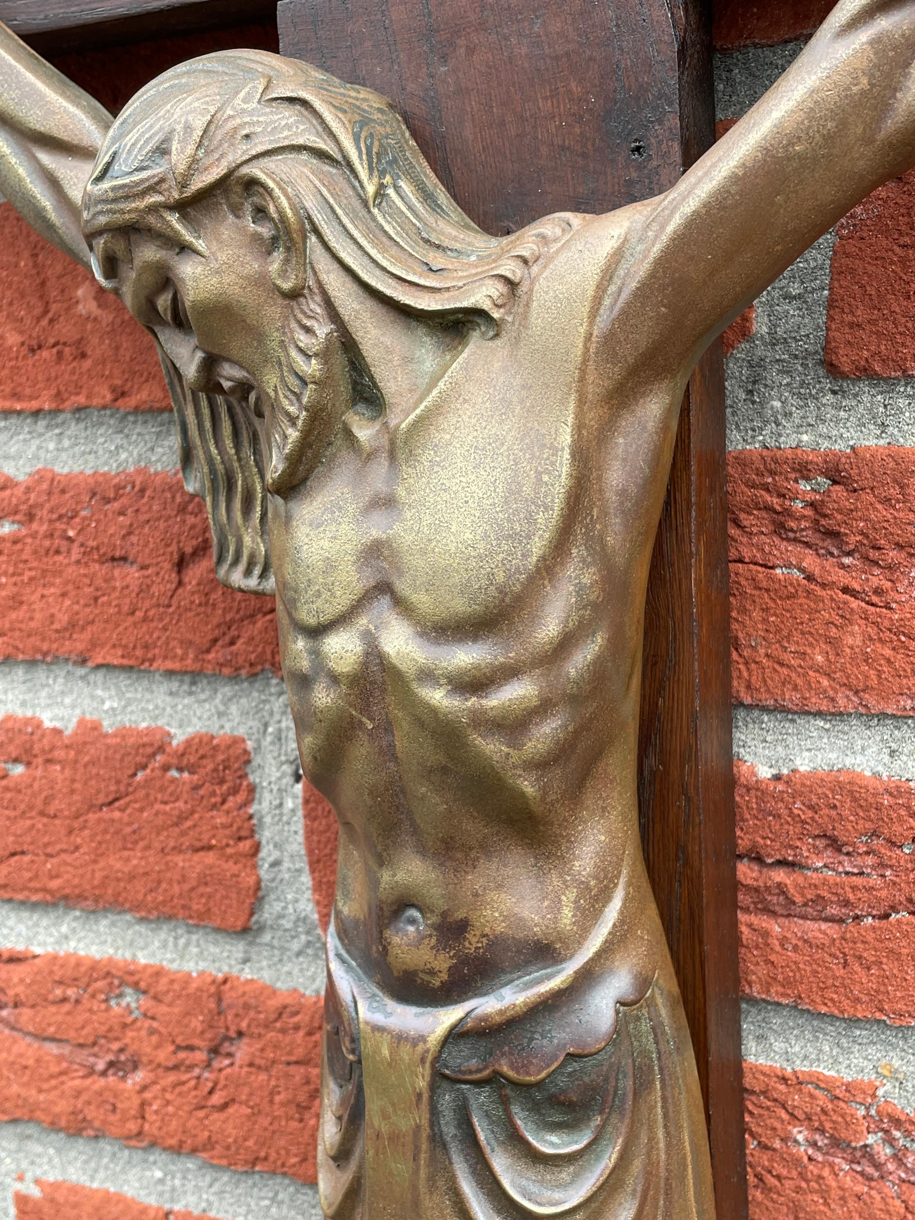 Antique Art Deco Wall Crucifix w. Bronze Christ Corpus by Sculptor Sylvain Norga 7