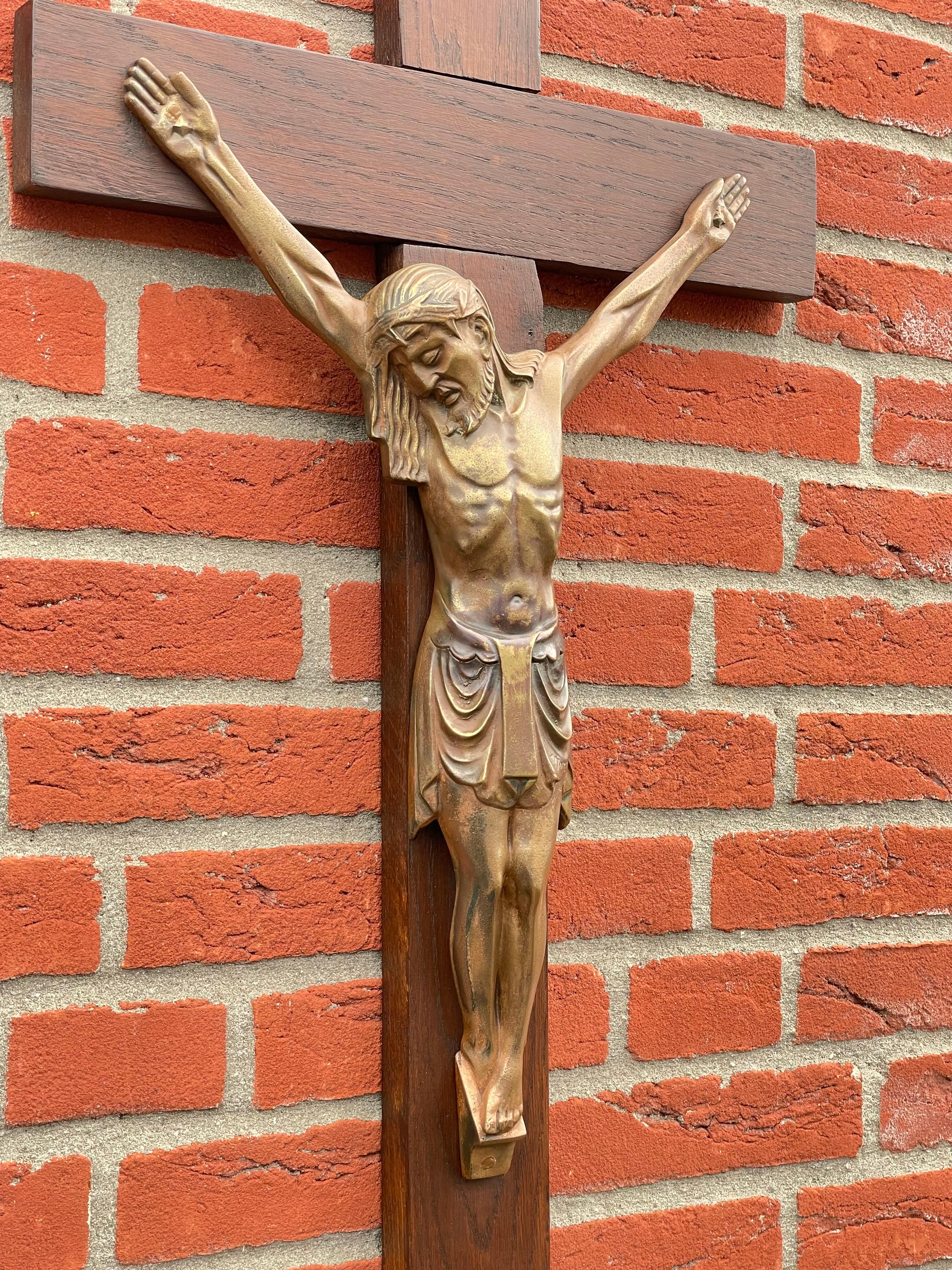 Antique Art Deco Wall Crucifix w. Bronze Christ Corpus by Sculptor Sylvain Norga 8