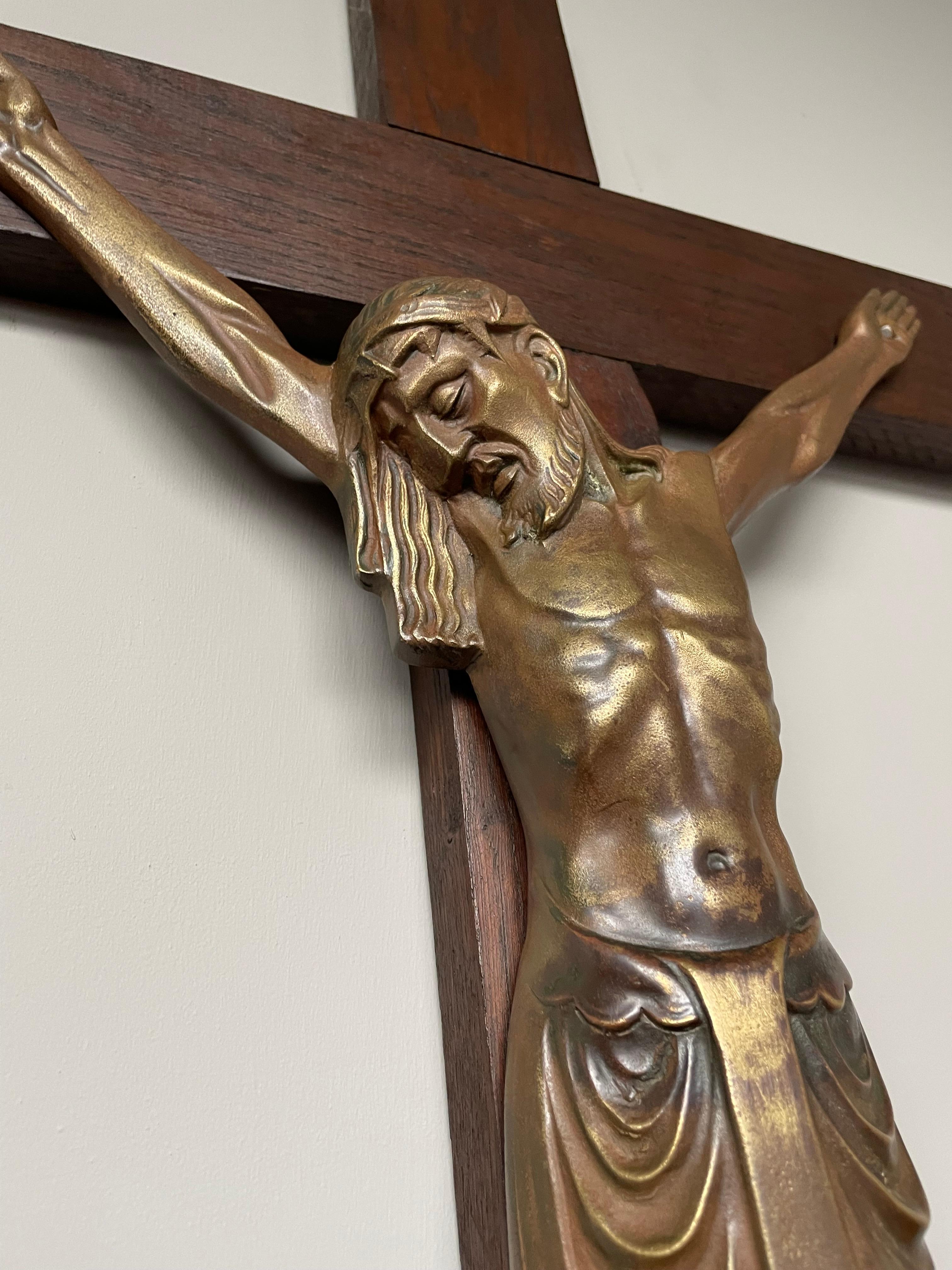 Antique Art Deco Wall Crucifix w. Bronze Christ Corpus by Sculptor Sylvain Norga 1