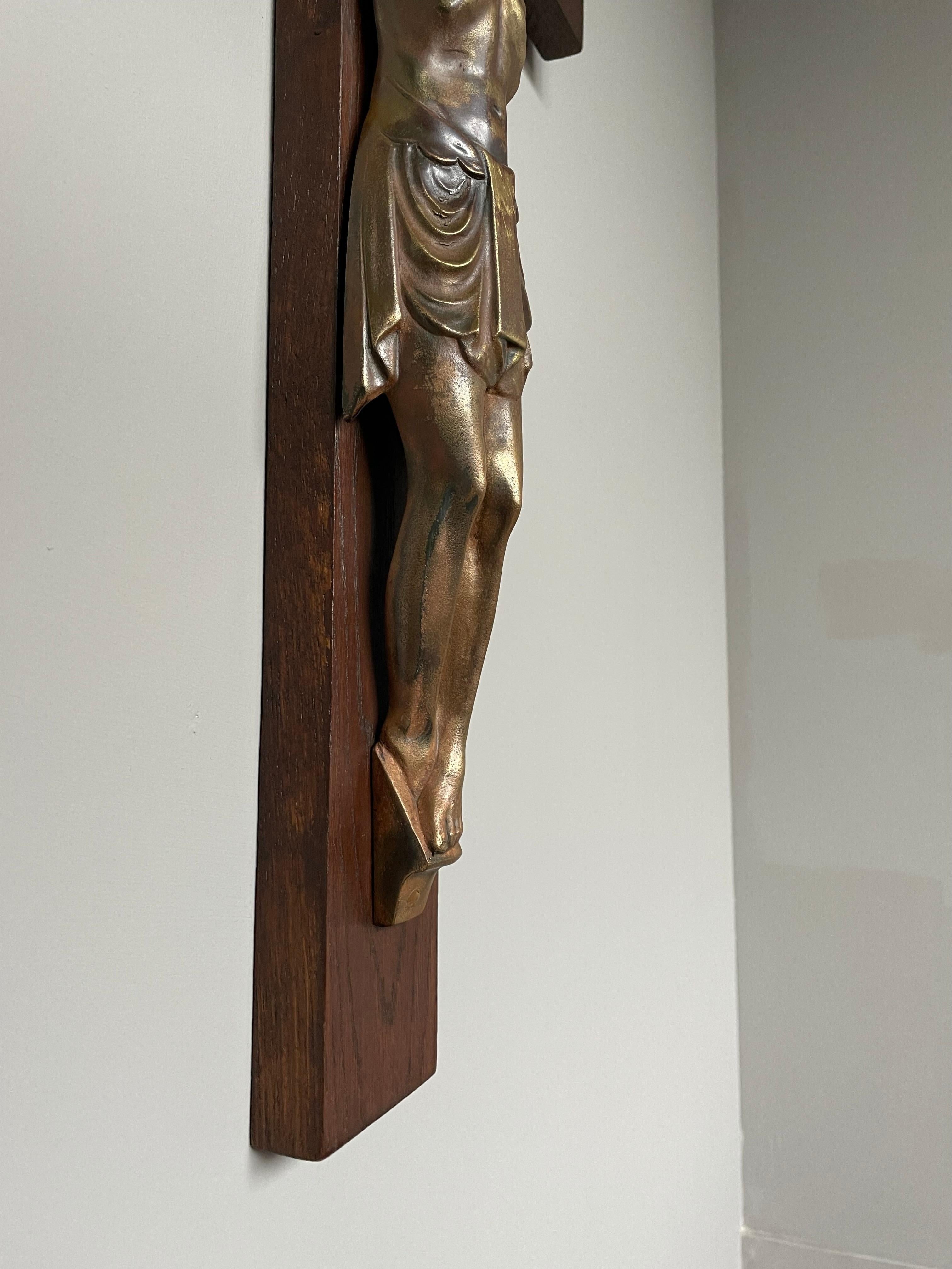 Antique Art Deco Wall Crucifix w. Bronze Christ Corpus by Sculptor Sylvain Norga 2