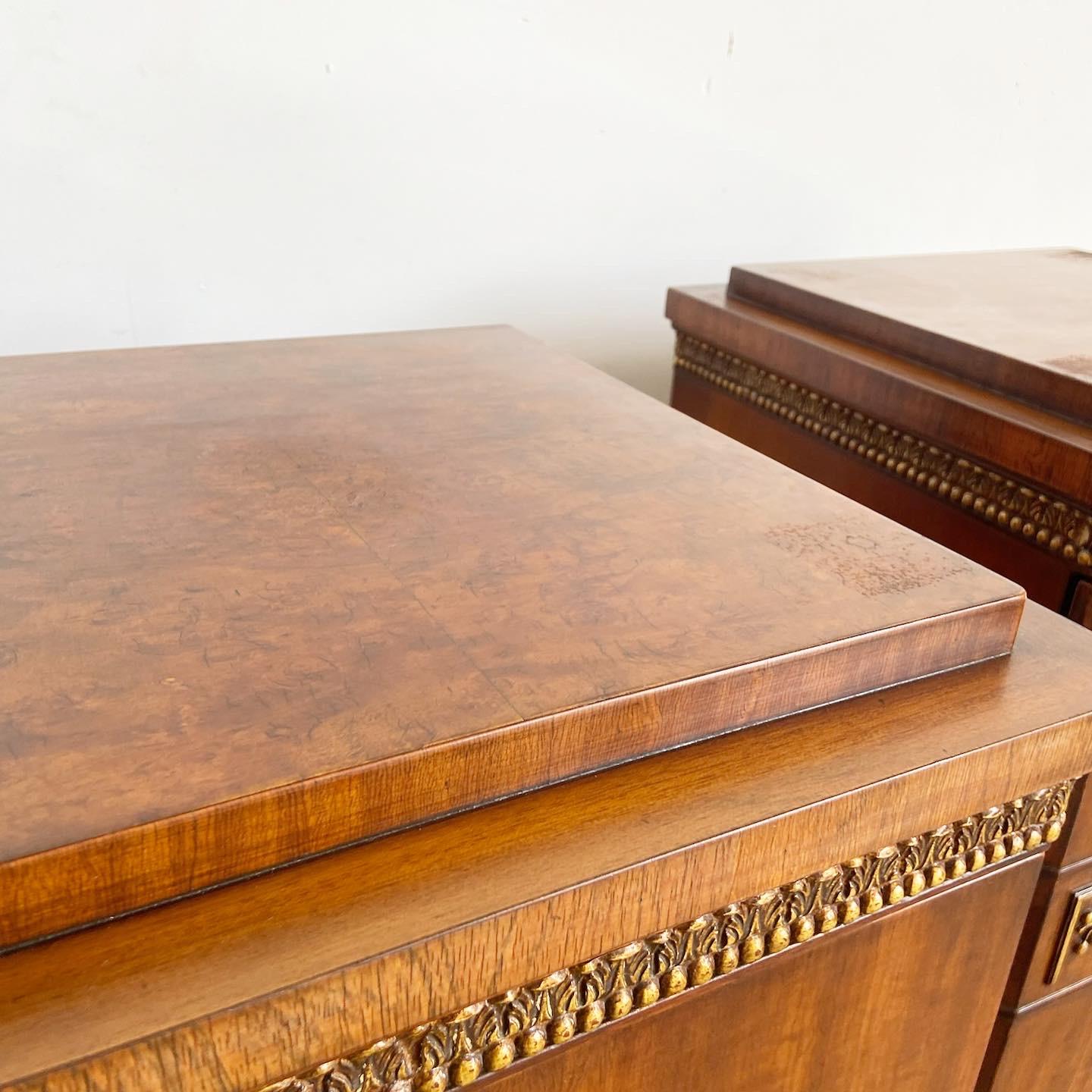 Antique Art Deco Walnut and Burlwood Pedestal Cabinets, a Pair 6