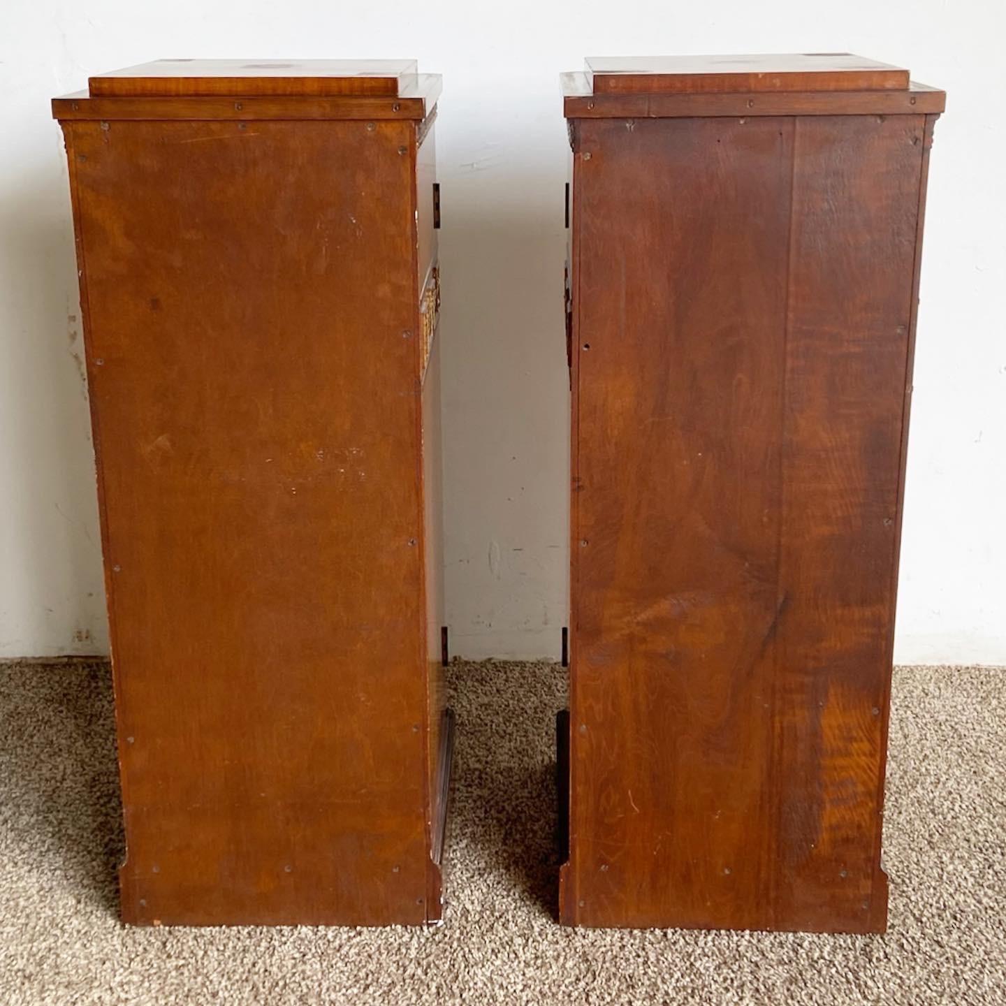 Antique Art Deco Walnut and Burlwood Pedestal Cabinets, a Pair 7