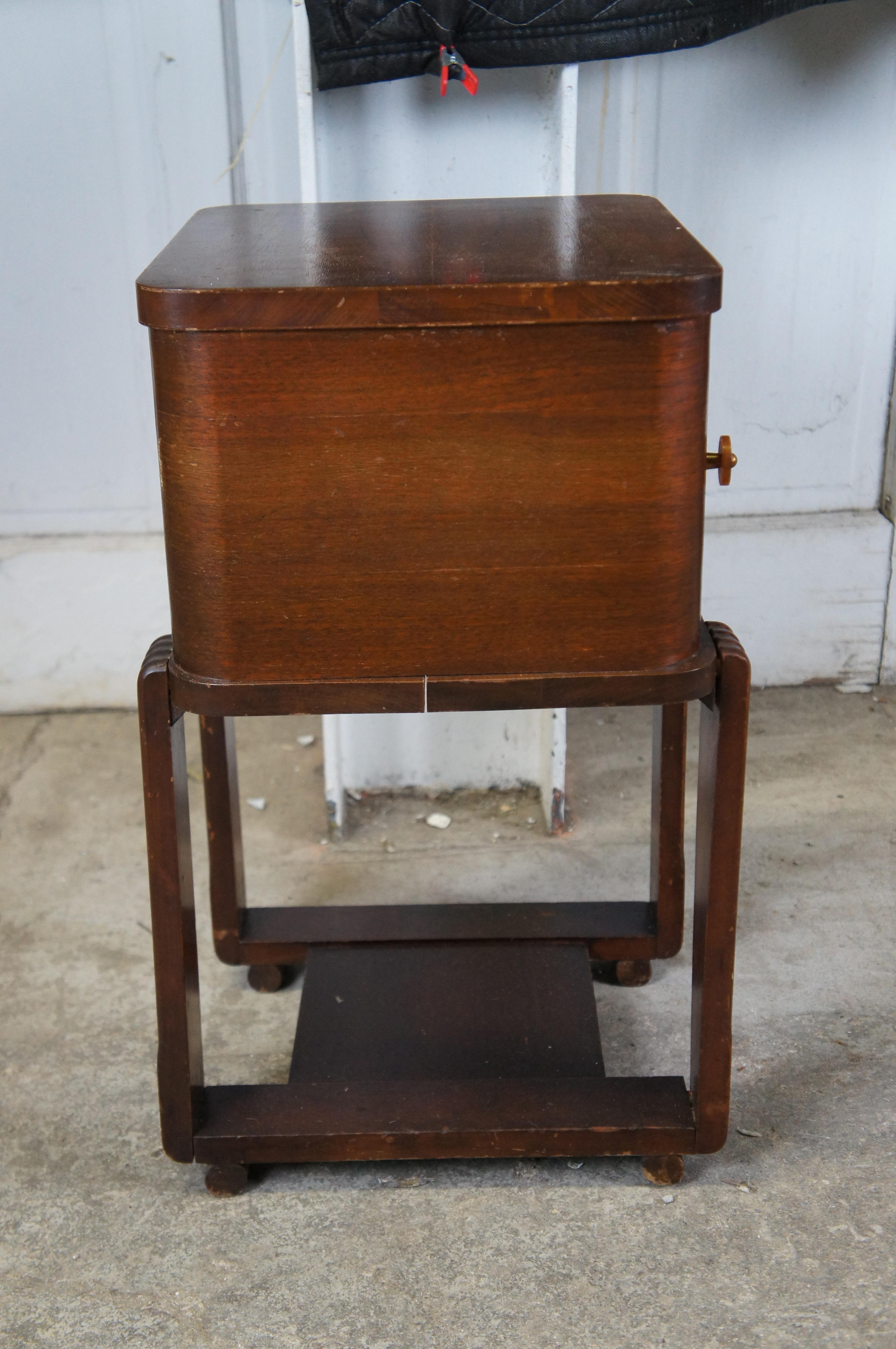Antique Art Deco Walnut Copper Humidor Smoking Stand Side Table 22