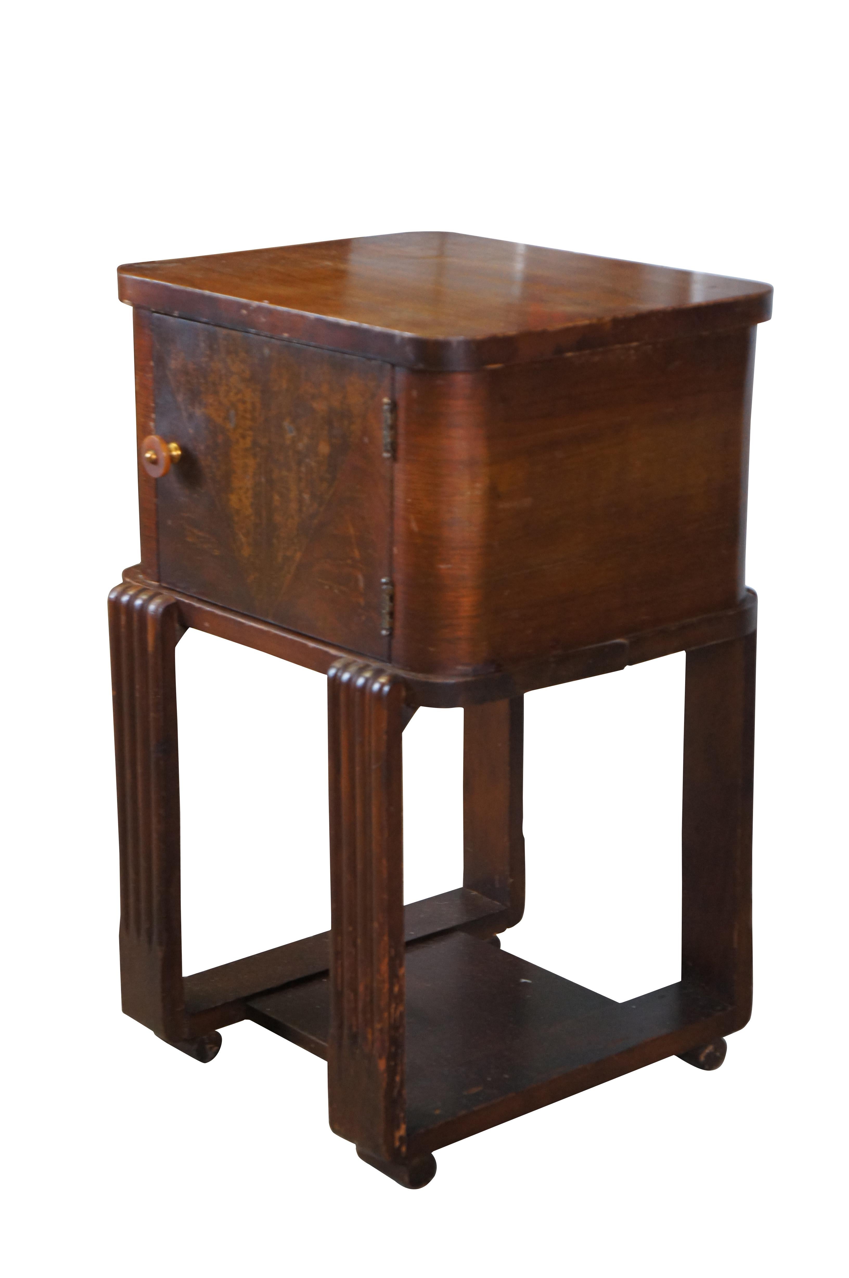Antique Art Deco Walnut Copper Humidor Smoking Stand Side Table 22