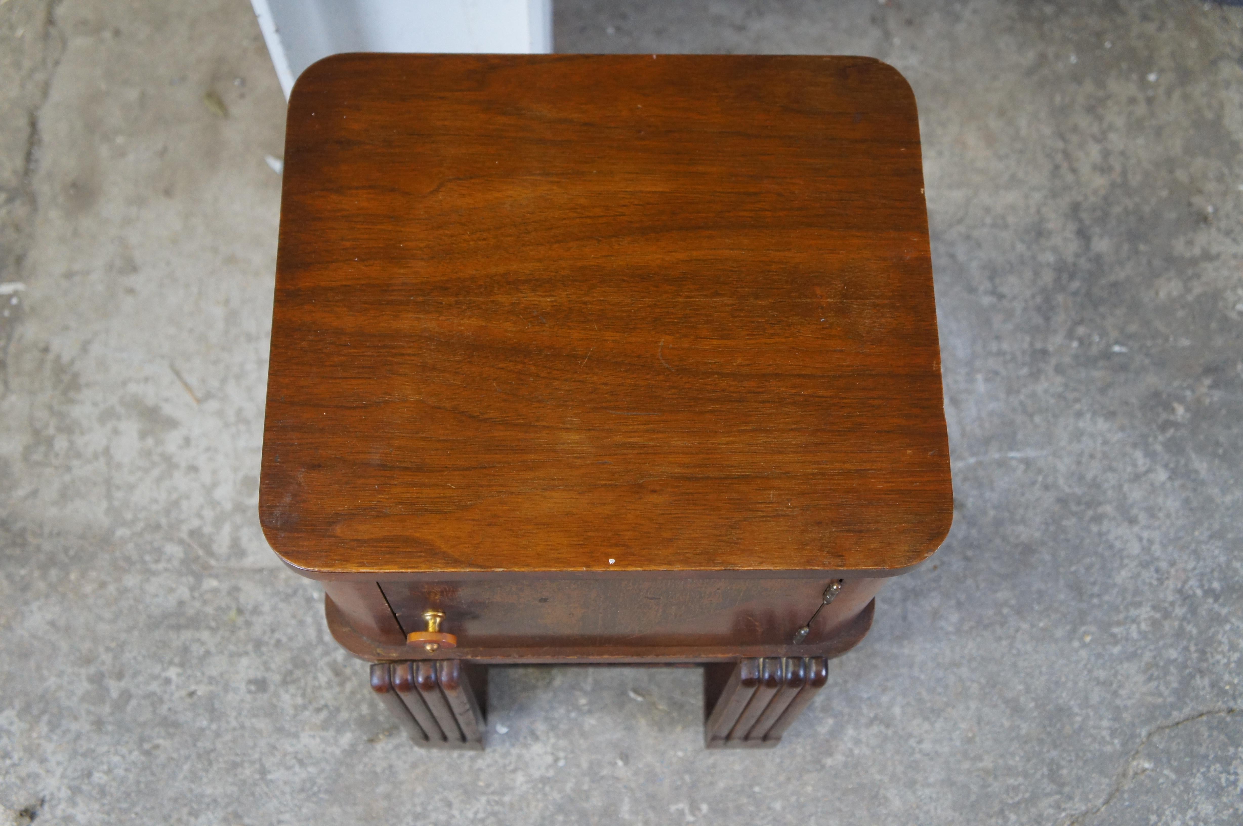 20th Century Antique Art Deco Walnut Copper Humidor Smoking Stand Side Table 22