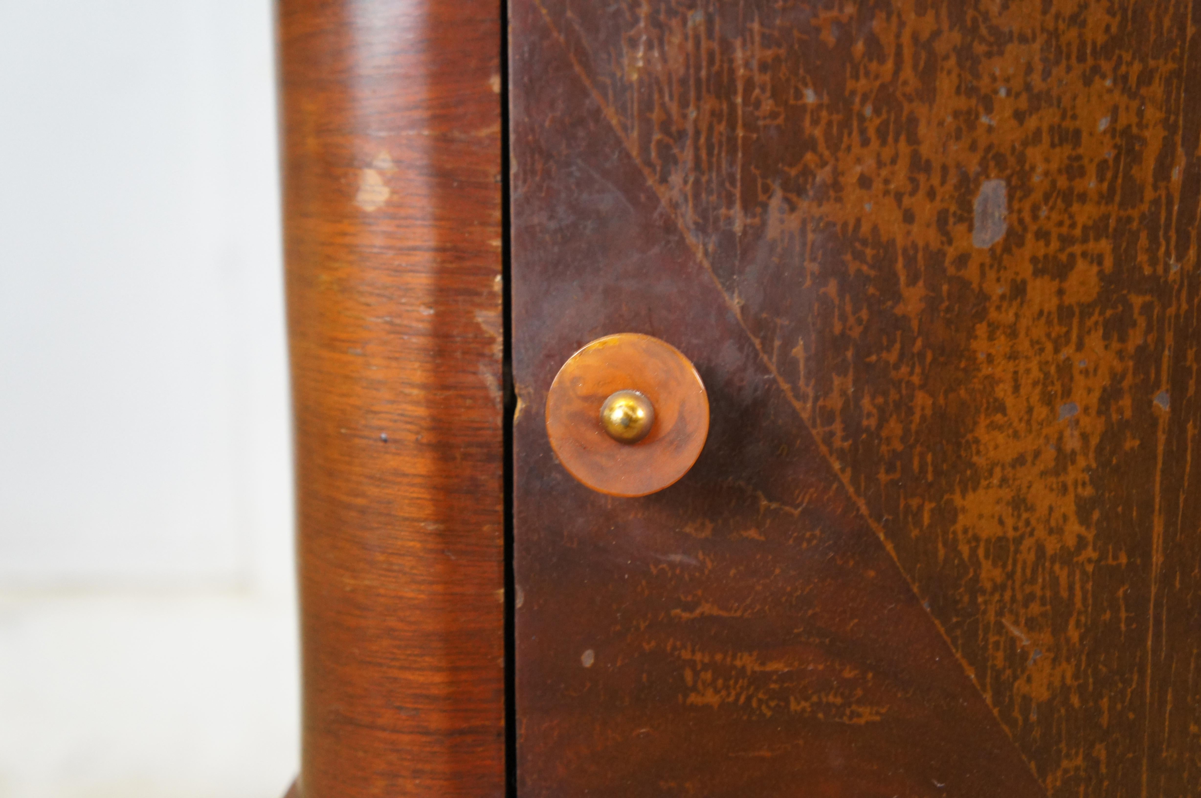 Antique Art Deco Walnut Copper Humidor Smoking Stand Side Table 22